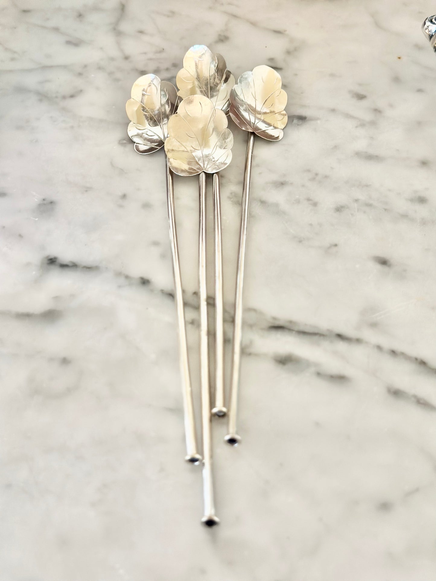 Sterling Silver Leaf Cocktail Stirrers (Set of 4)