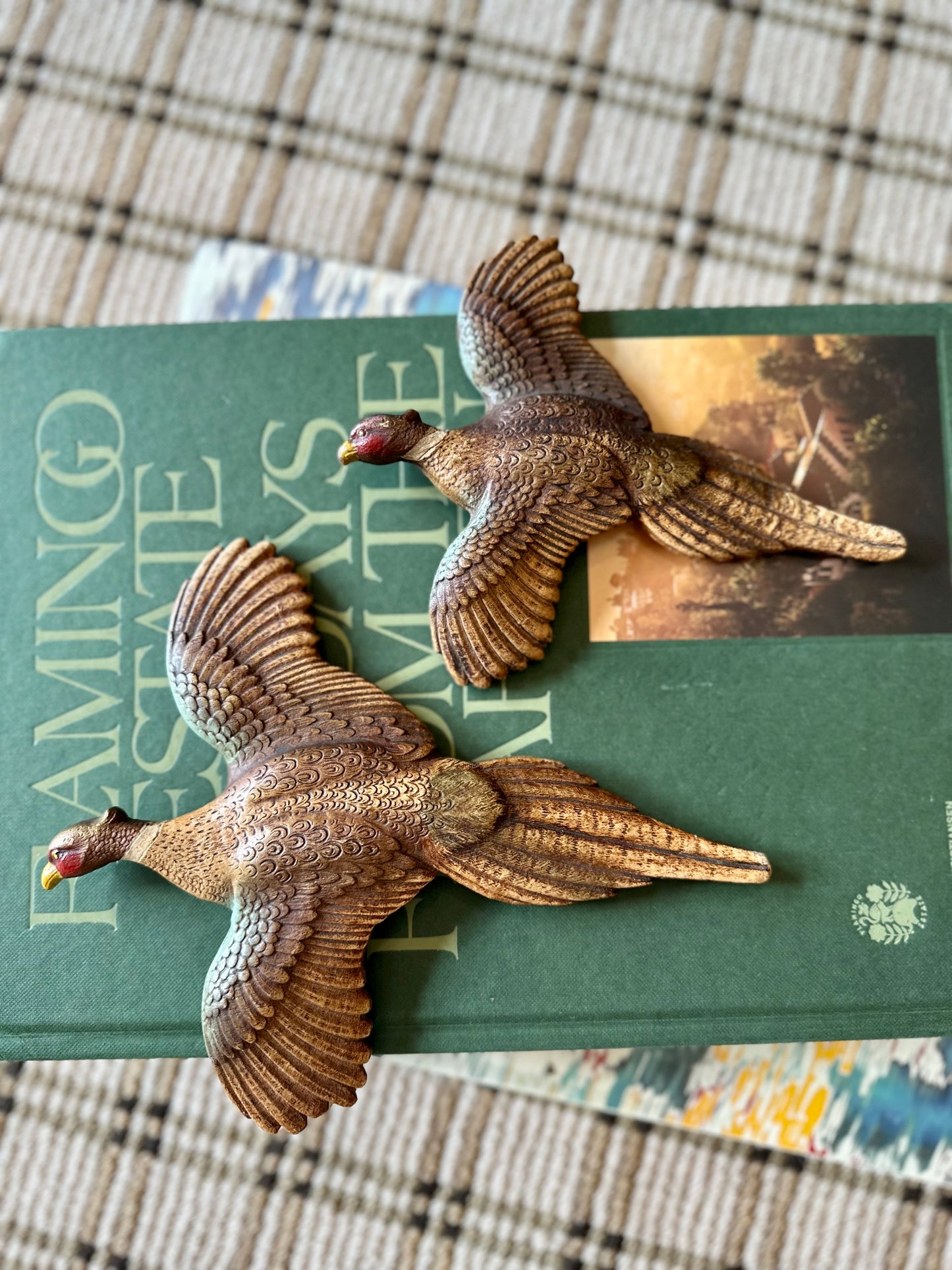 Wooden Pheasants in Flight (Set of 2)