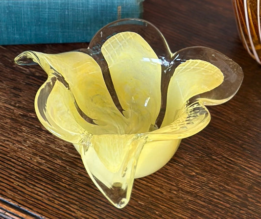 Murano Handblown Glass Yellow Flower Votive