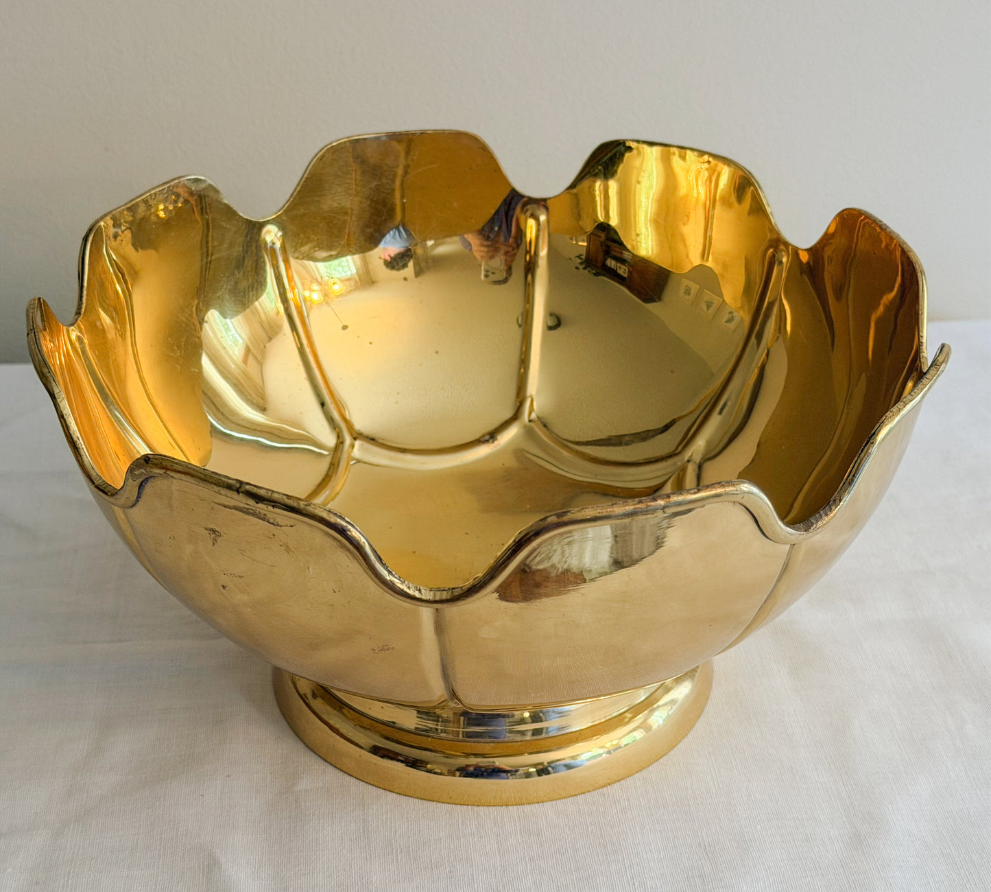 Vintage Scalloped Brass Pedestal Bowl