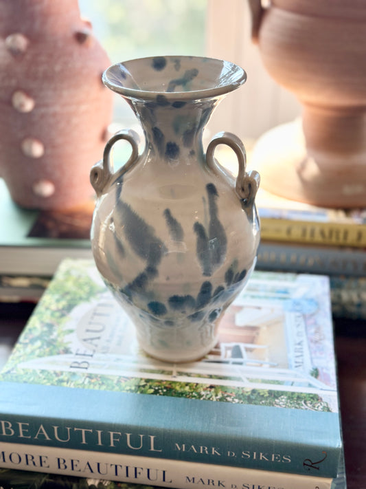 Handthrown White and Blue Baluster Vase