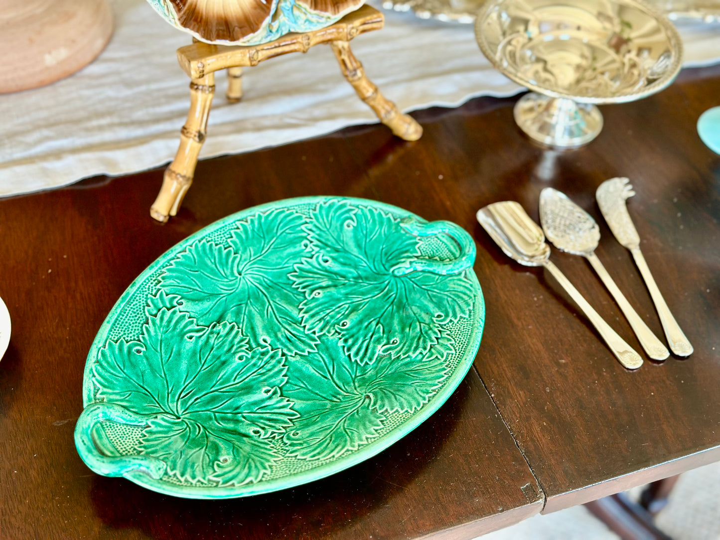 Majolica Grape Leaf Oval Platter