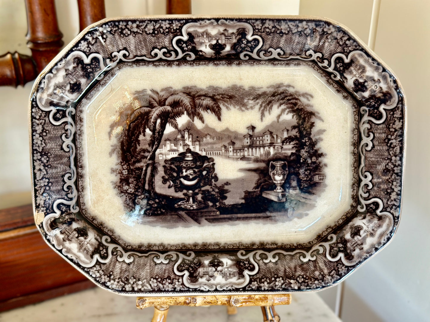 Antique P.W. & Co. Washington Vase Pearl Stoneware Platter