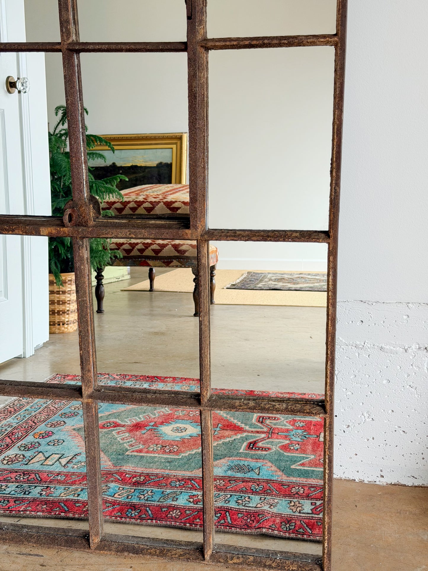 Victorian Cast Iron Windowpane Mirror