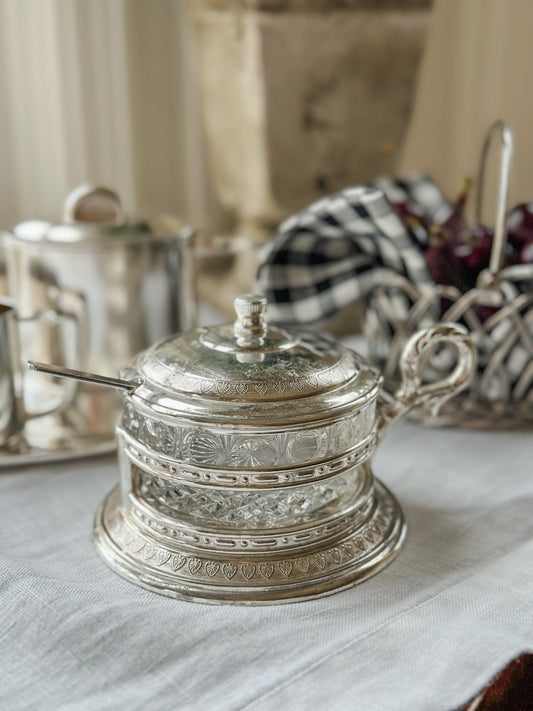Vintage Glass & Silverplate Sugar Dish