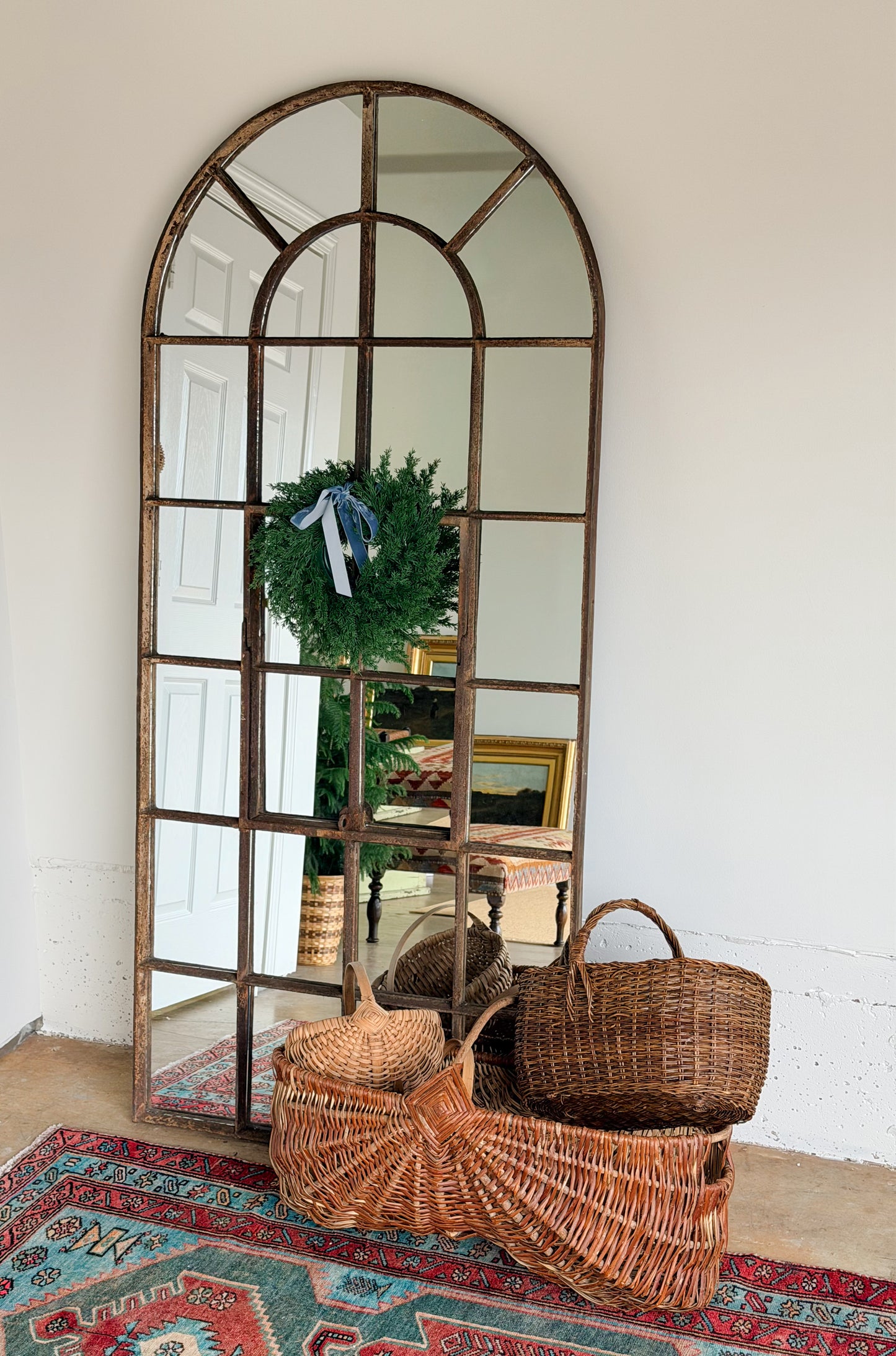 Victorian Cast Iron Windowpane Mirror
