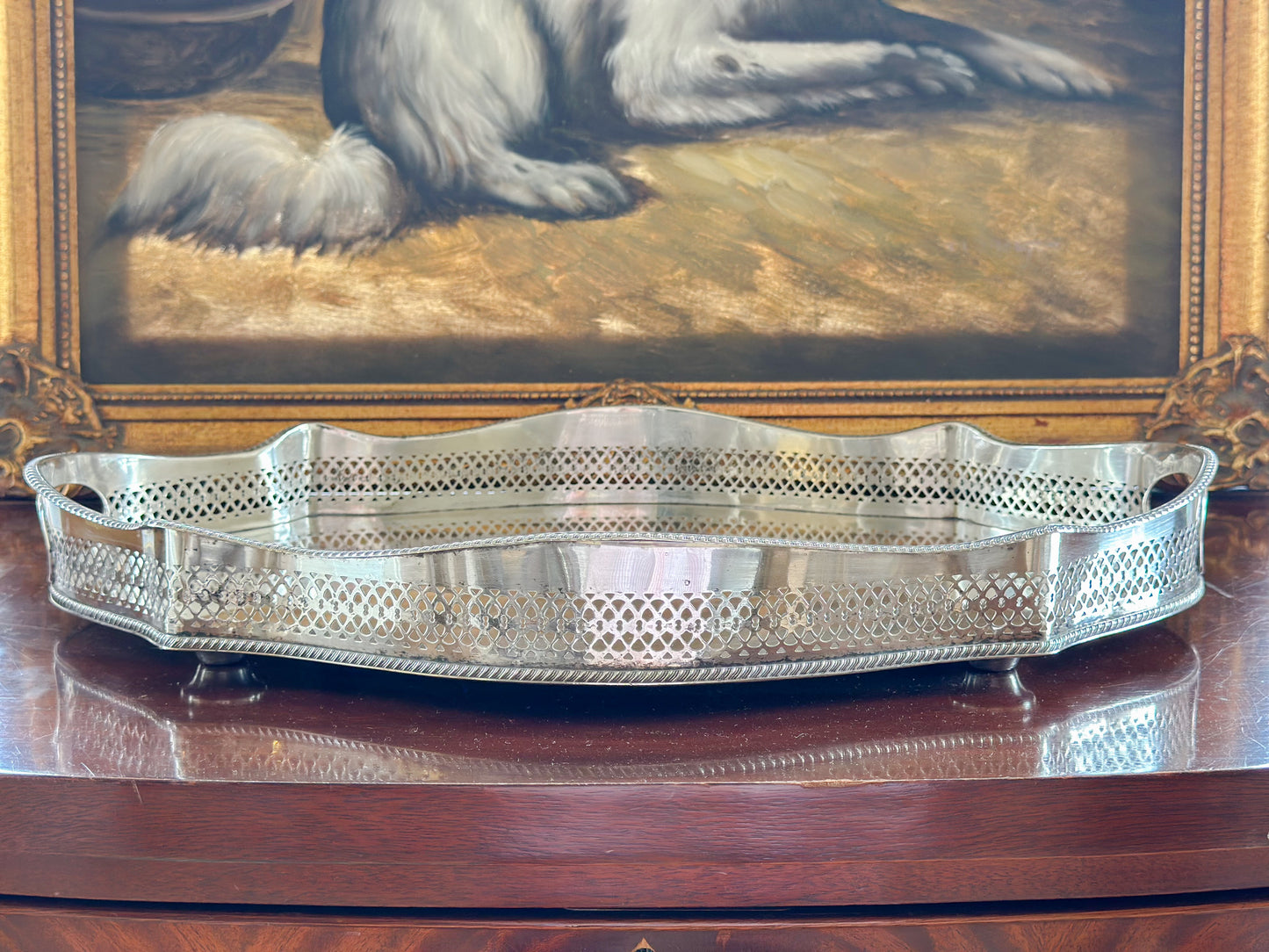 Medium Oval Silverplate Gallery Tray with Scalloped Edge