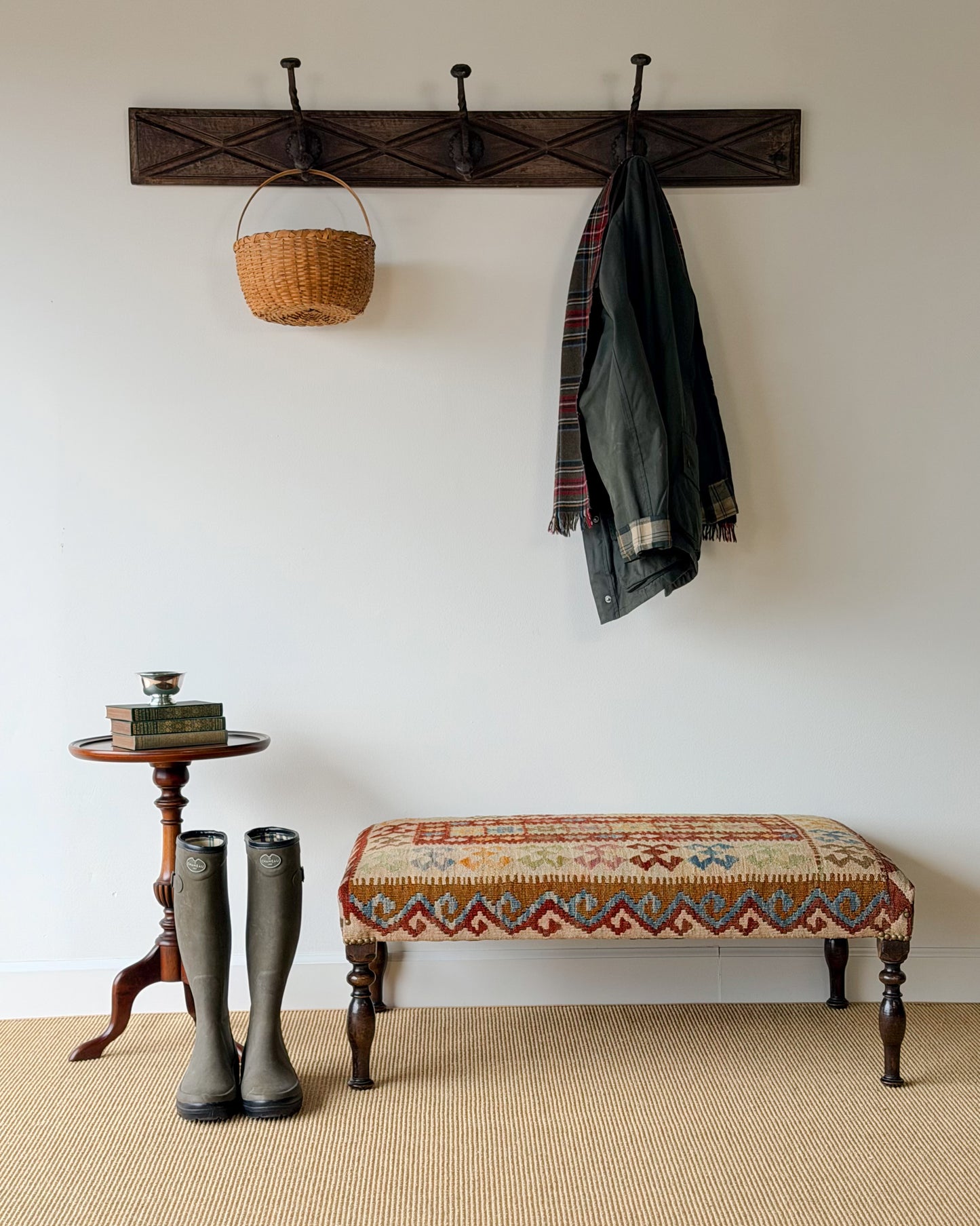 Antique Kilim Footstool (Green/Burgundy)