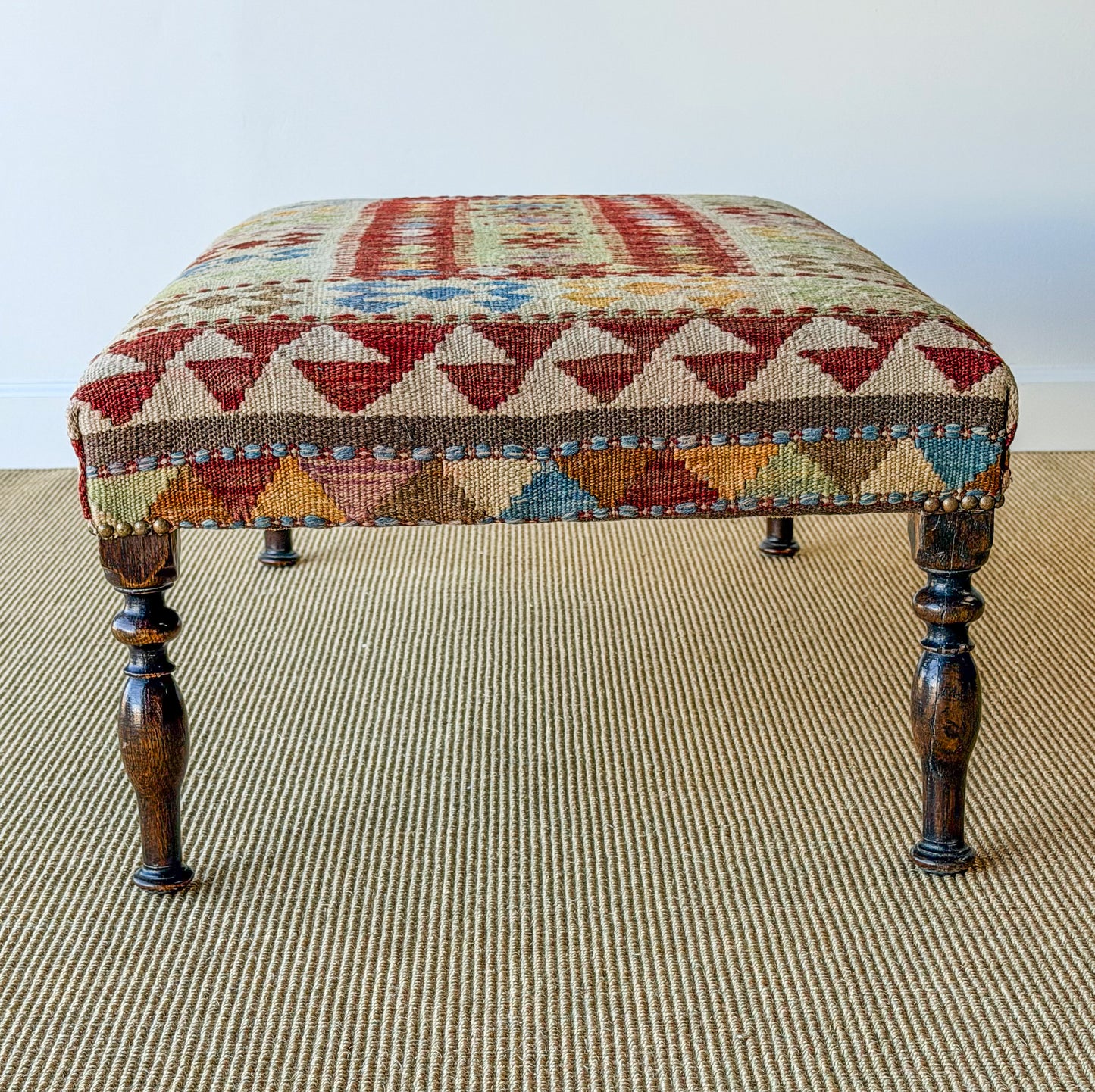 Antique Kilim Footstool (Green/Burgundy)