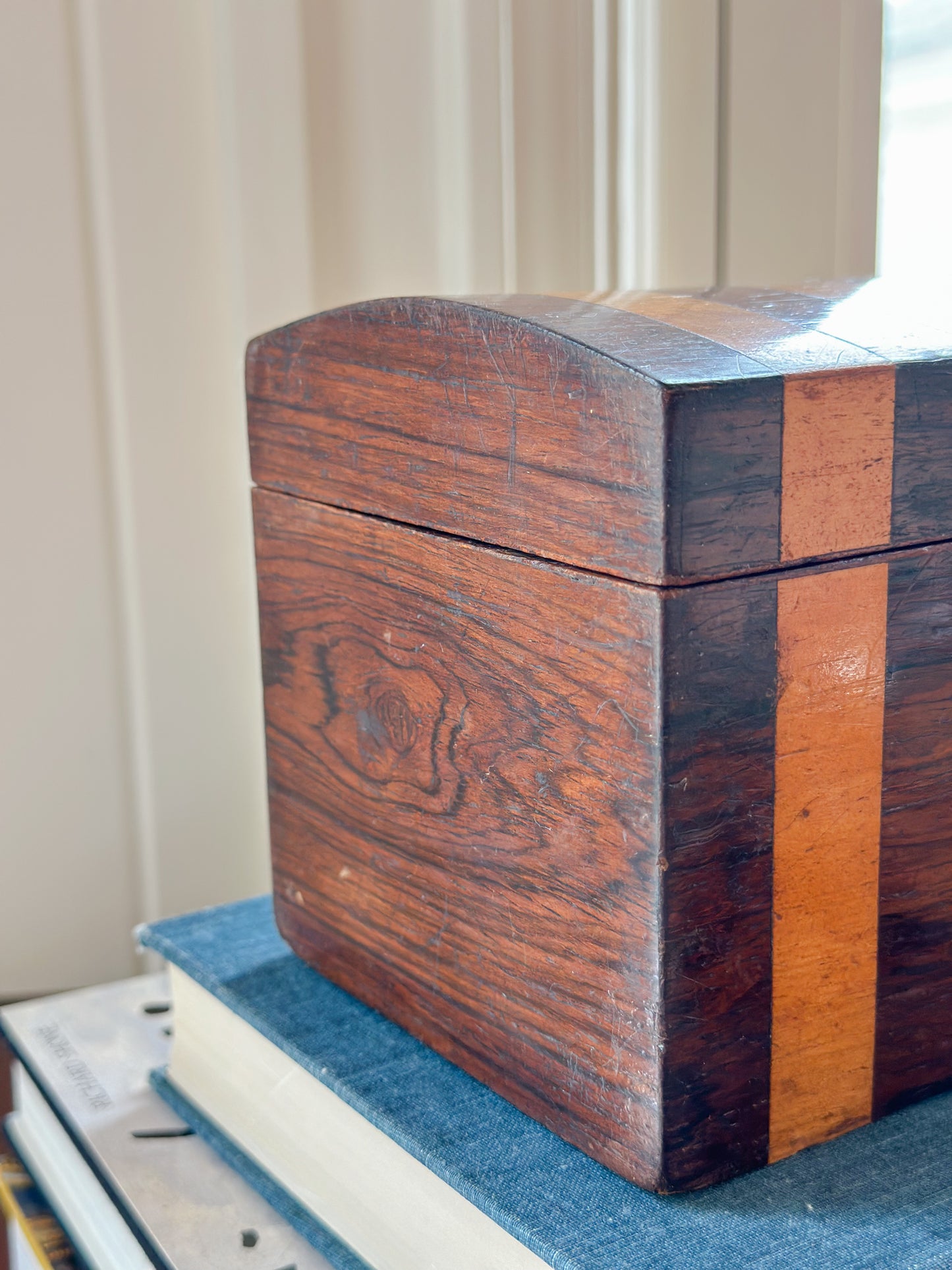 Antique Striped Wooden Tea Caddy