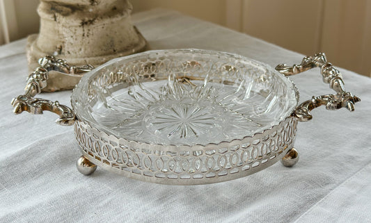 Vintage English Silverplate & Glass Bonbon Dish