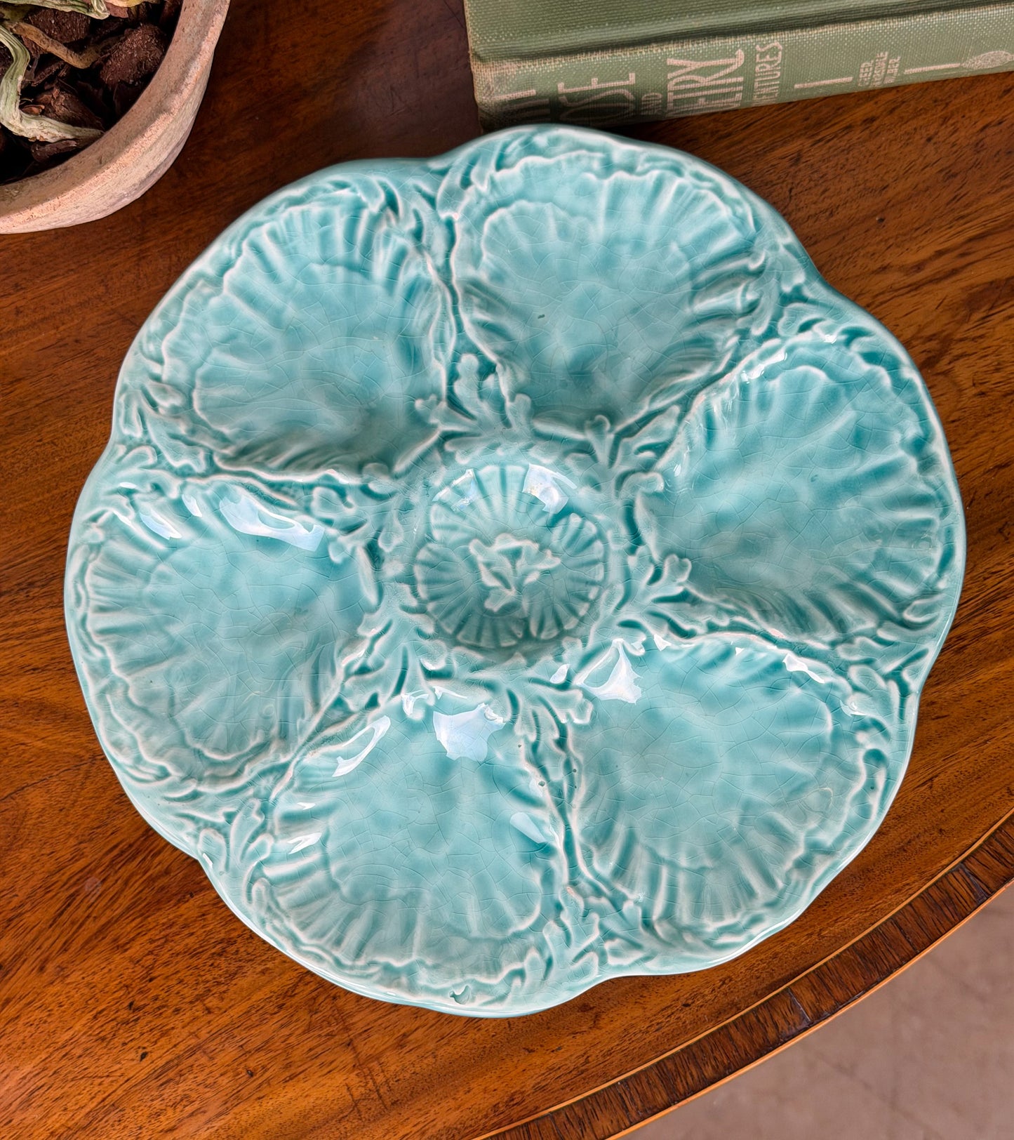 Gien Turquoise/Sea Green Majolica Oyster Plates