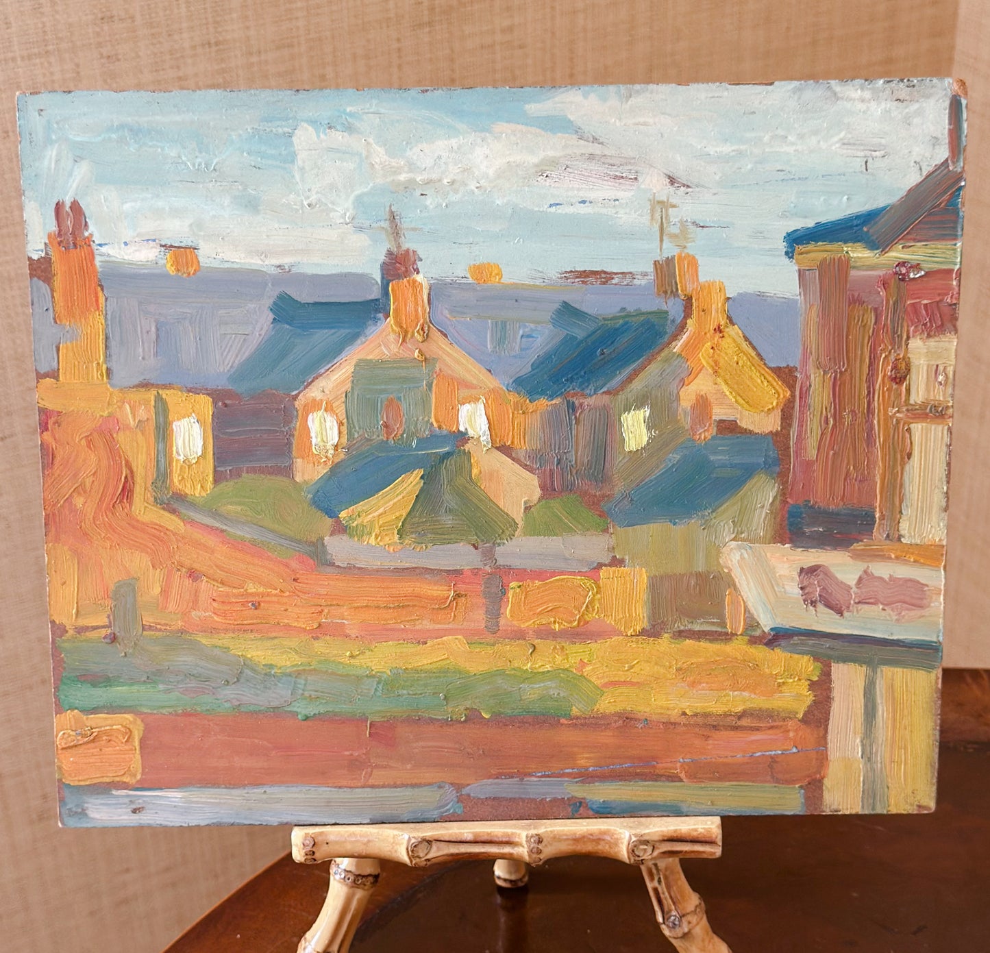 ‘Village Rooftops in Late Afternoon’ Oil on Board Painting