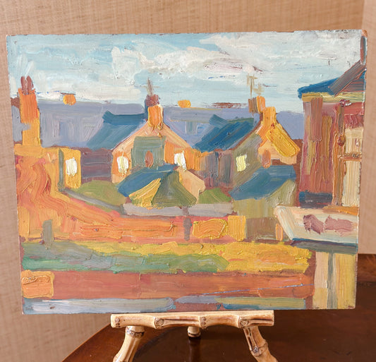 ‘Village Rooftops in Late Afternoon’ Oil on Board Painting