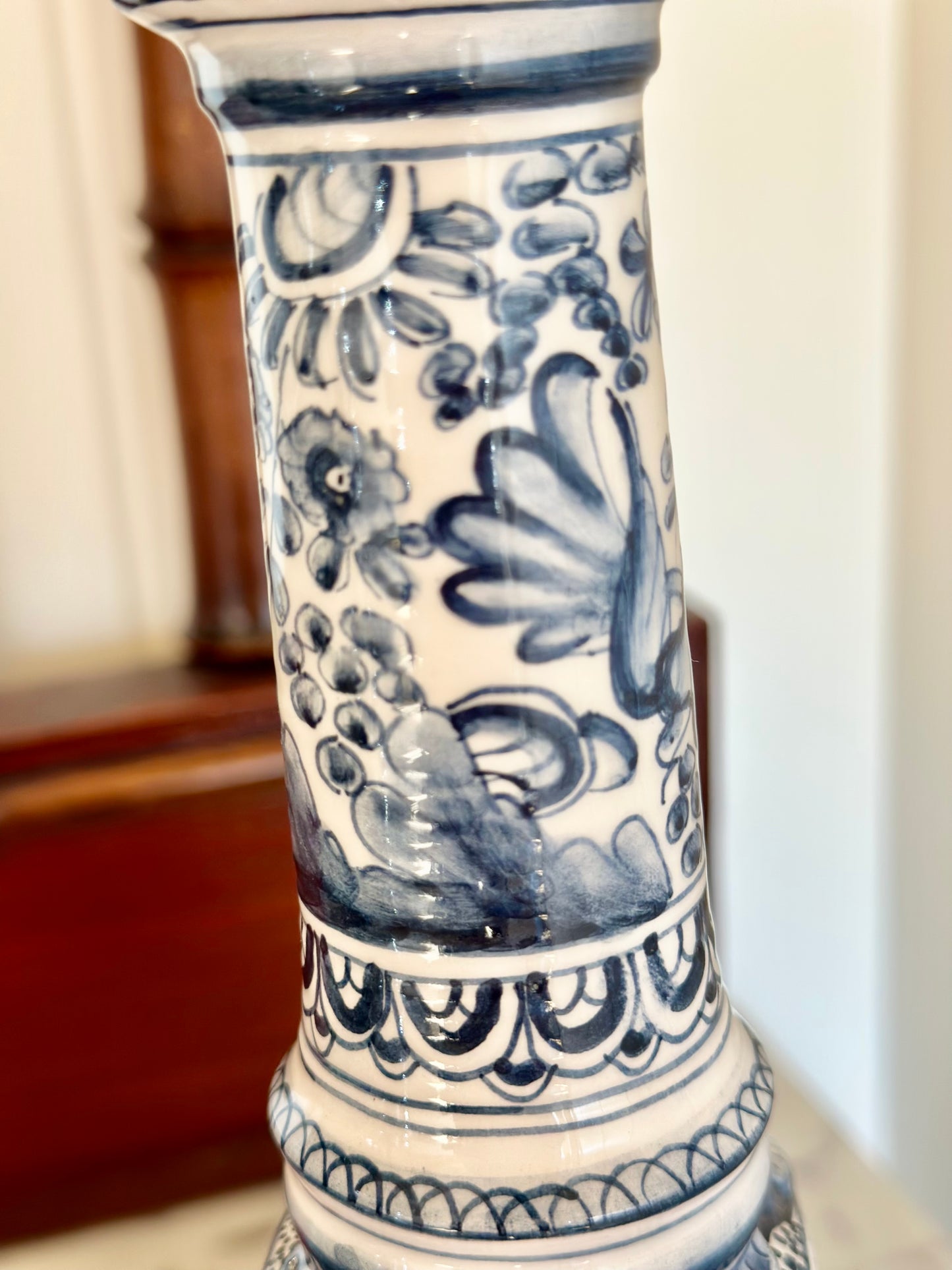 Portugese Hand-Painted Blue and White Candlesticks