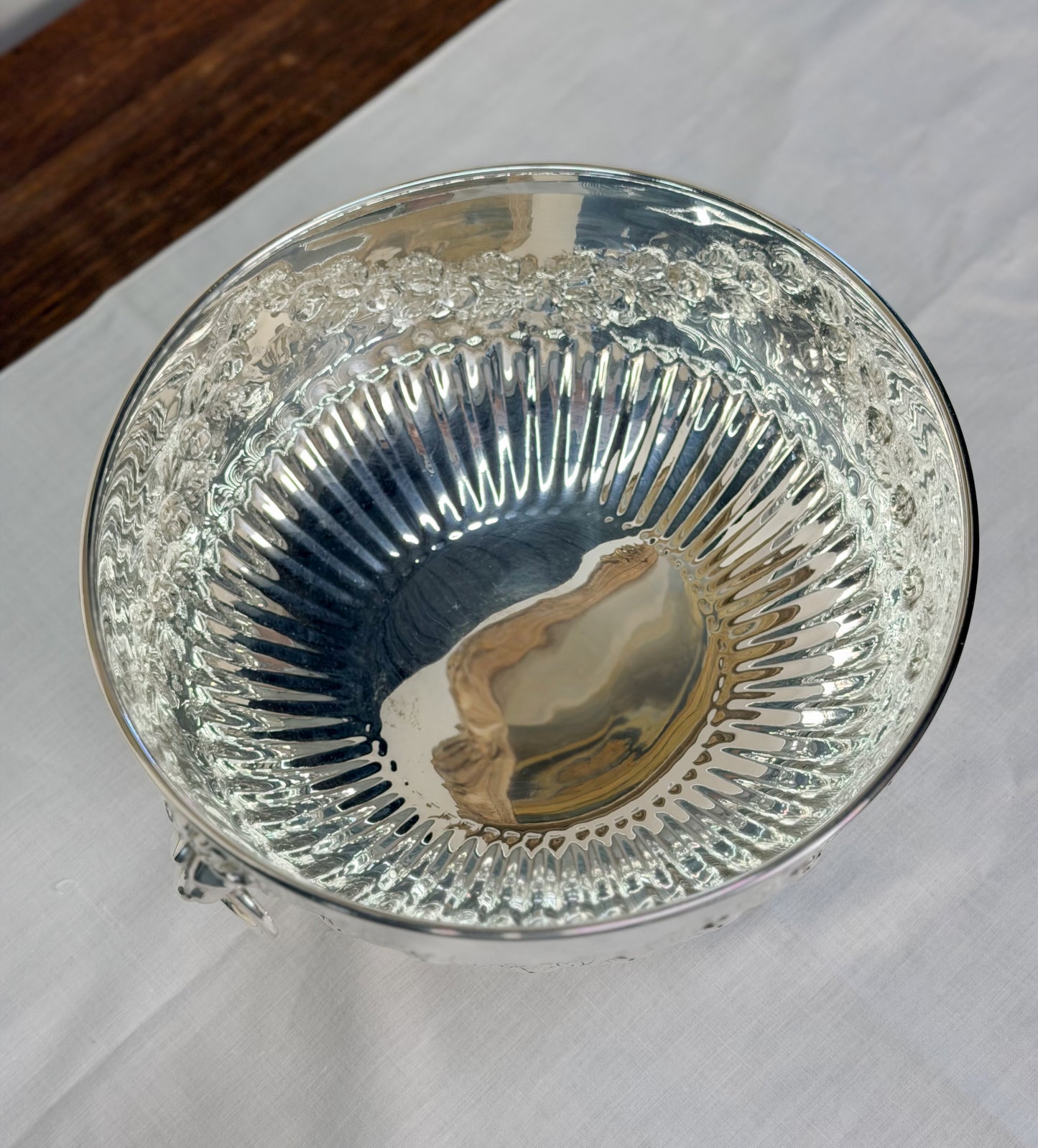 English Silverplate Pedestal Bowl with Lion’s Head Rings