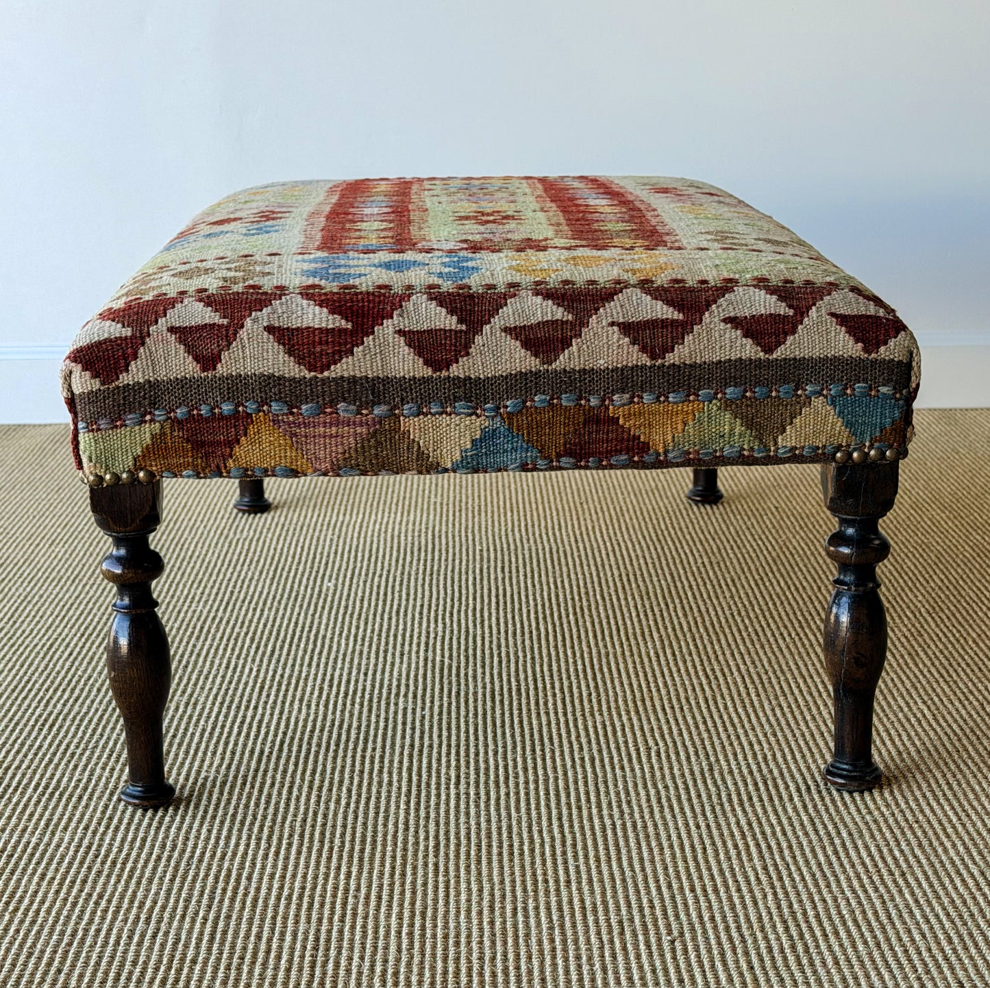 Antique Kilim Footstool (Green/Burgundy)