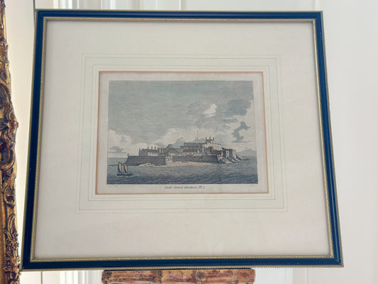 Castle Cornet, Guernsey Framed Antique Hand-Colored Engraving