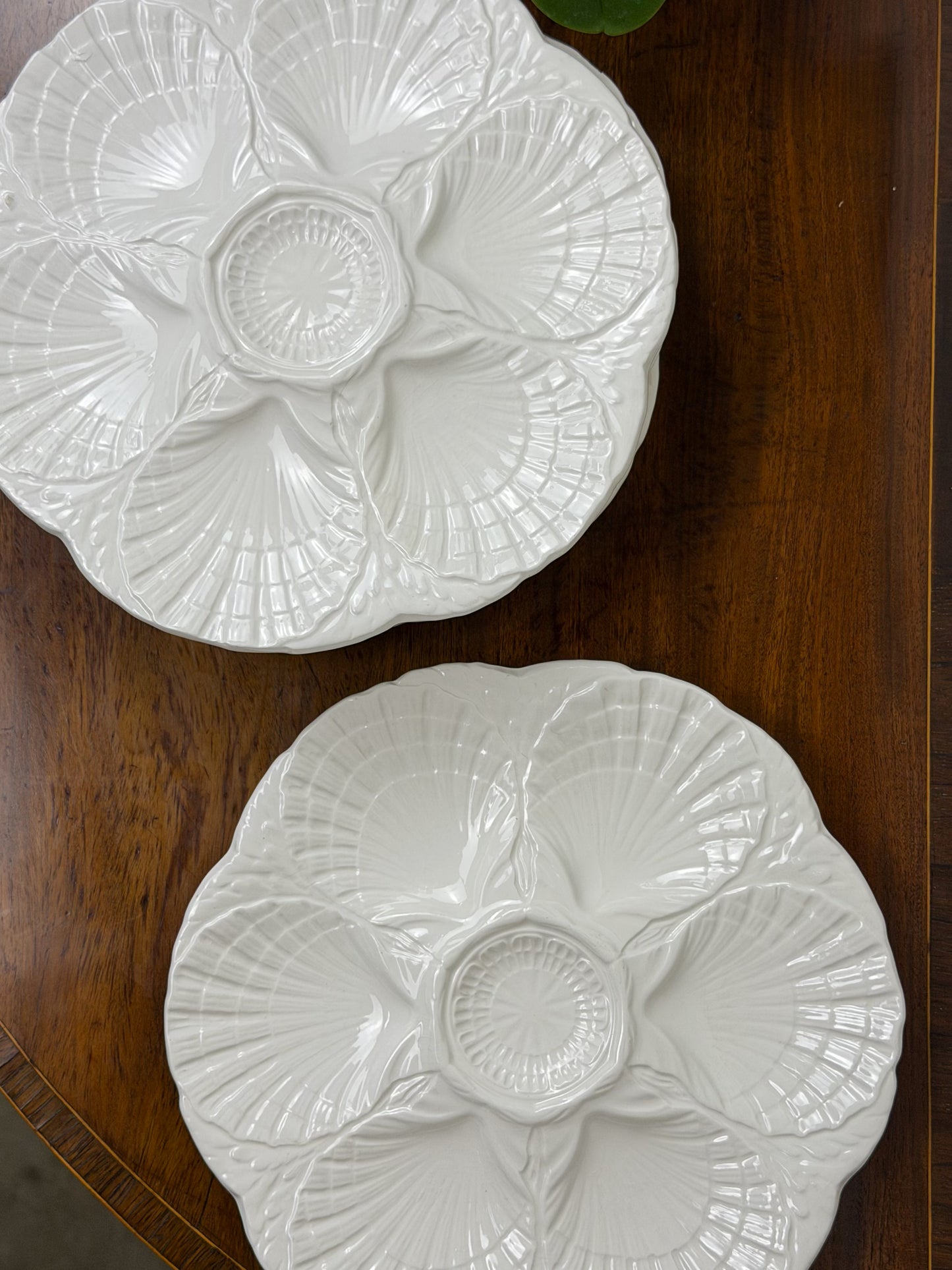 Vintage White Sarreguemines Majolica Oyster Plates
