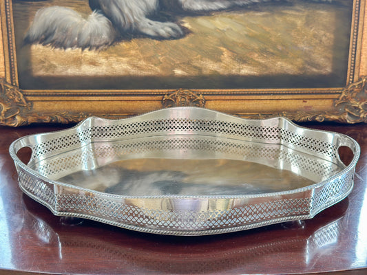 Medium Oval Silverplate Gallery Tray with Scalloped Edge