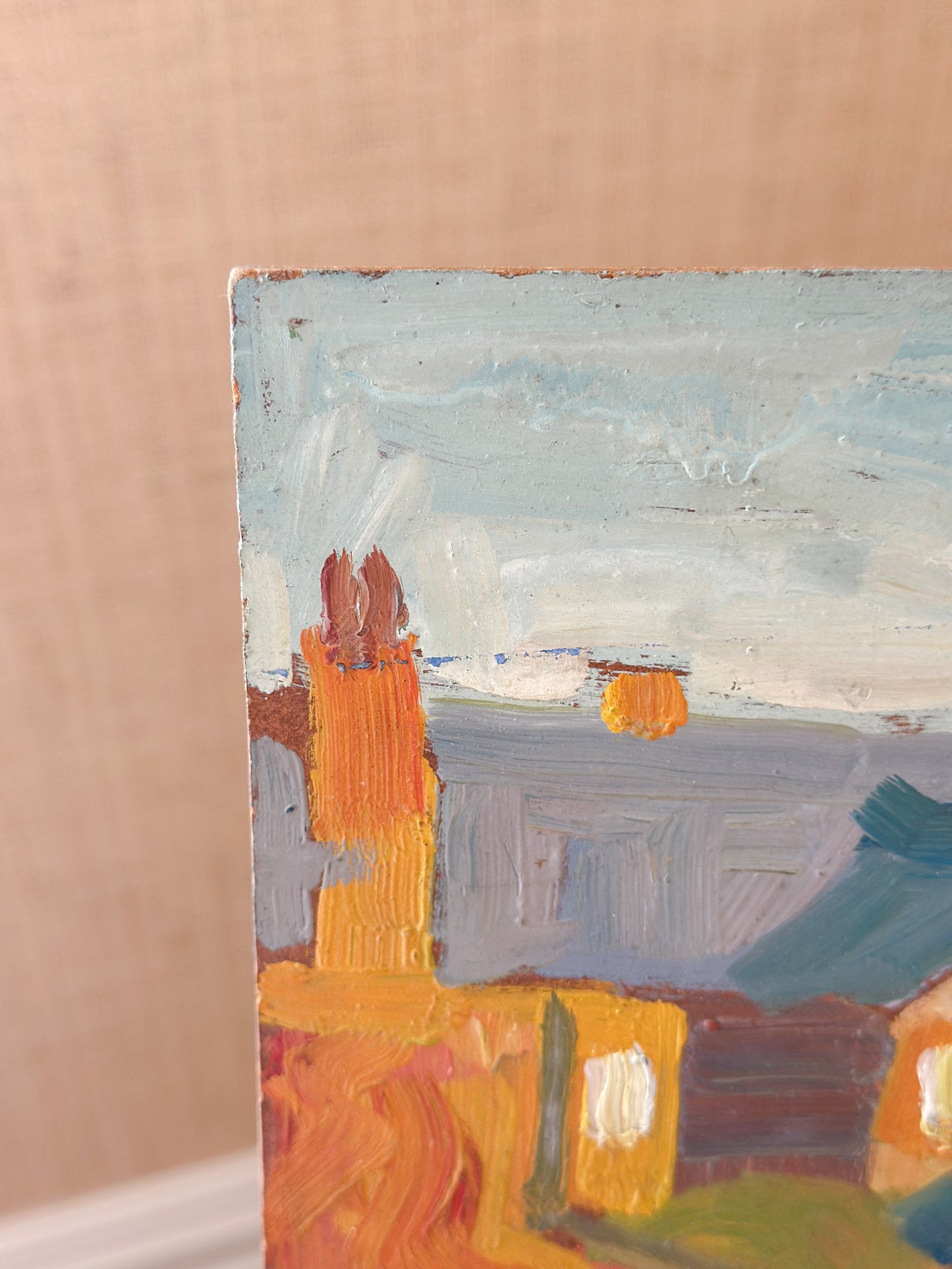 ‘Village Rooftops in Late Afternoon’ Oil on Board Painting