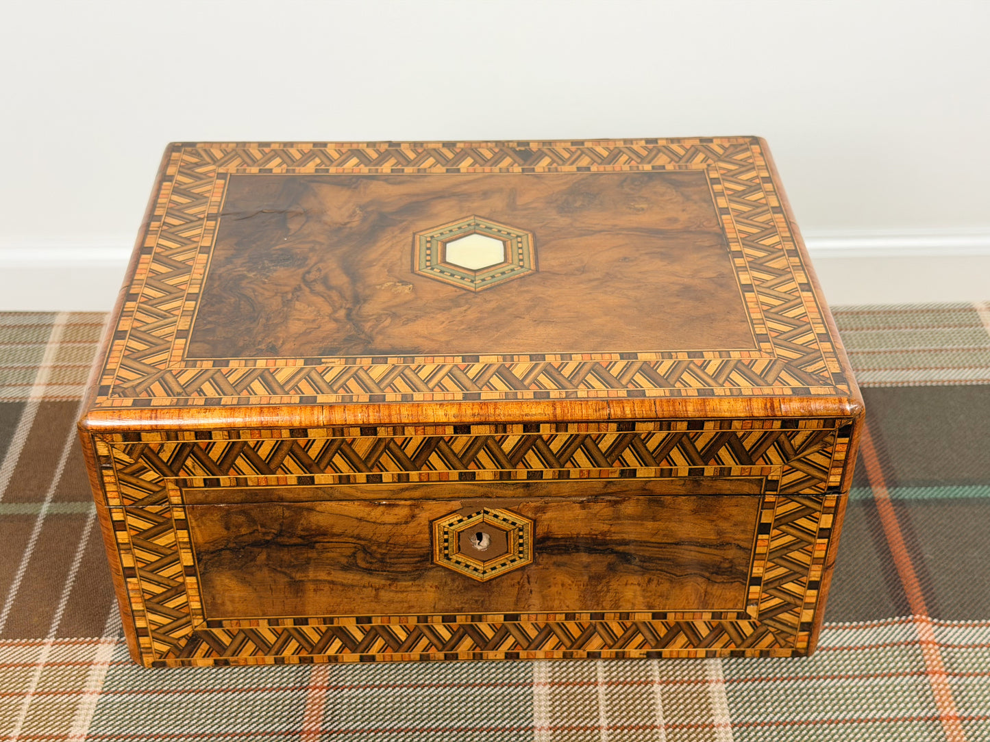 Antique Burl Walnut Tunbridge Ware Box