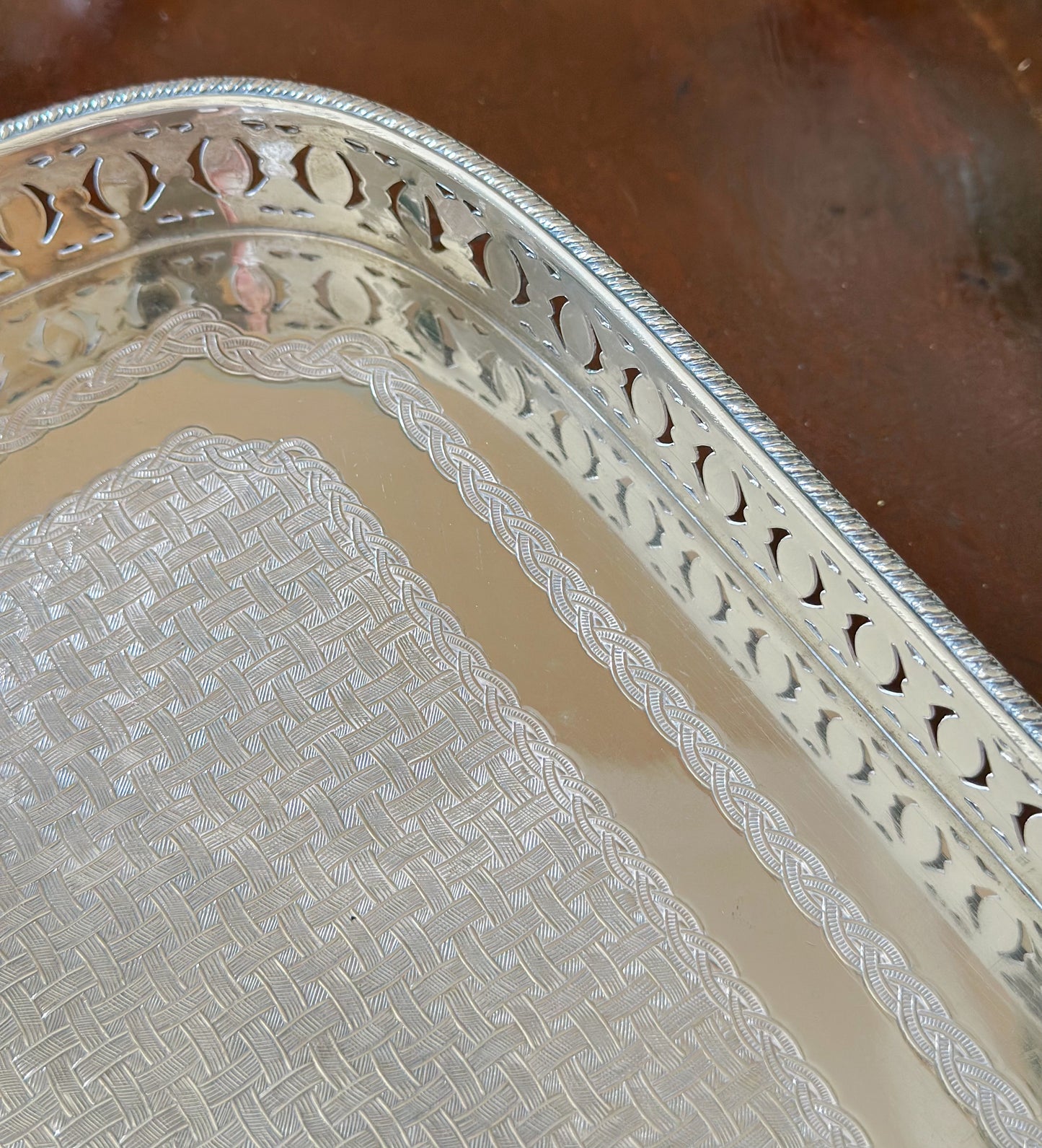 Antique English Silverplate Gallery Tray with Ball and Claw Feet