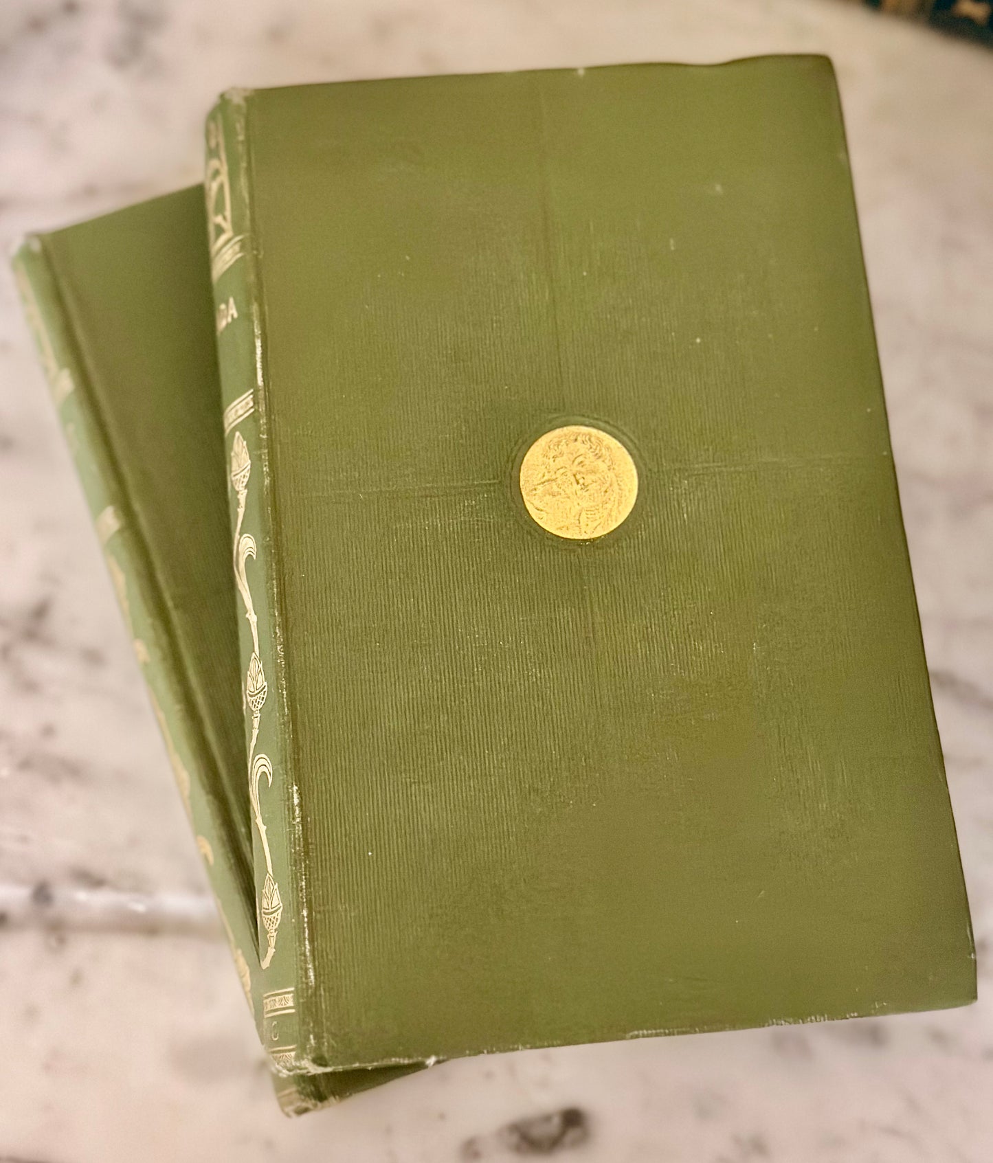 Antique Green & Gold Book Pair