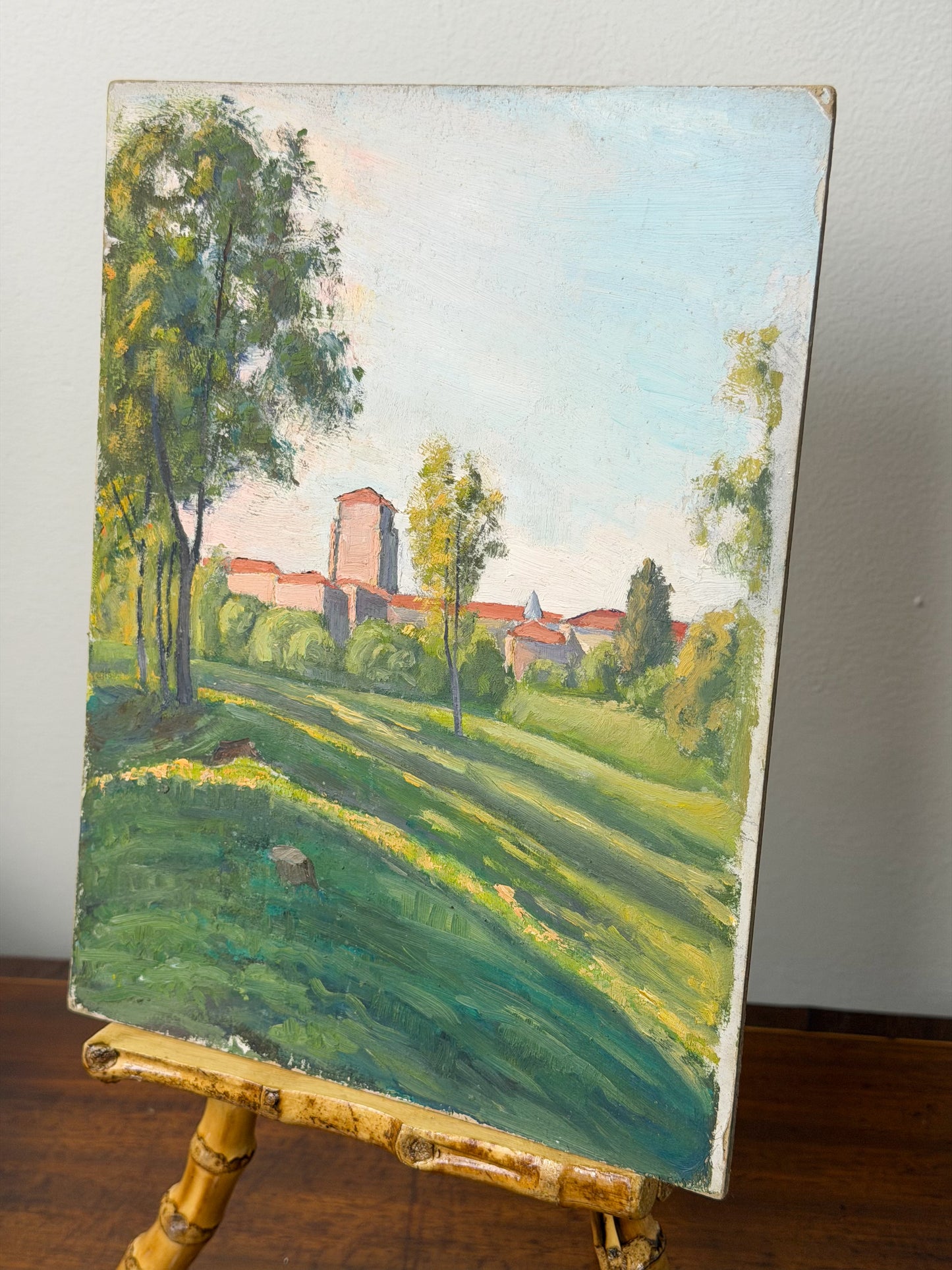 ‘Shady Village Hillside’ Miniature Oil on Board Painting