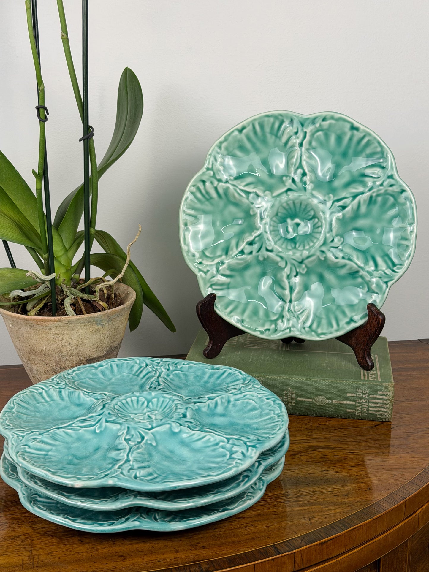 Gien Turquoise/Sea Green Majolica Oyster Plates