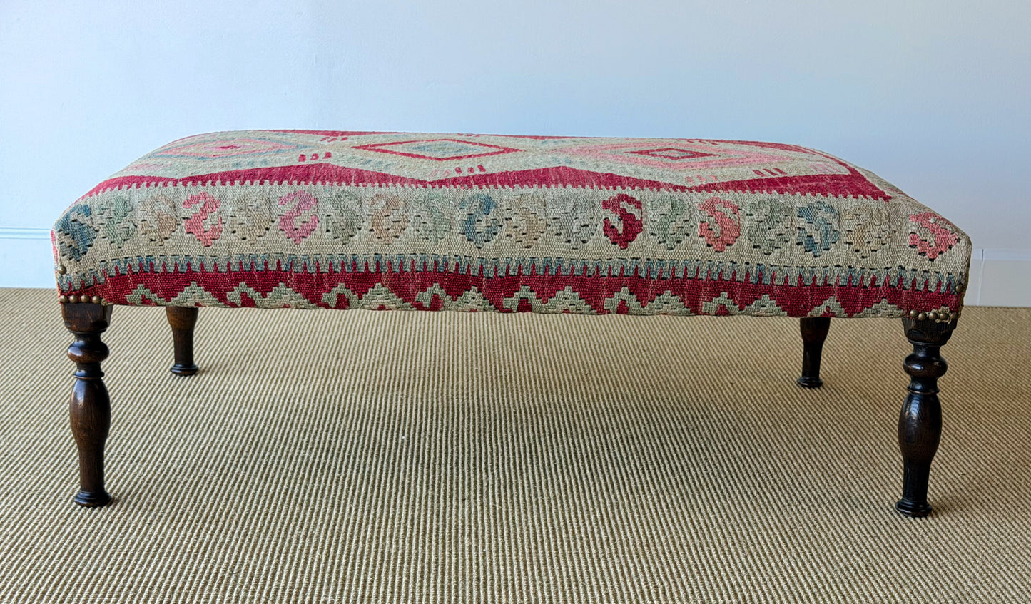 Antique Kilim Footstool (Red/Pink)