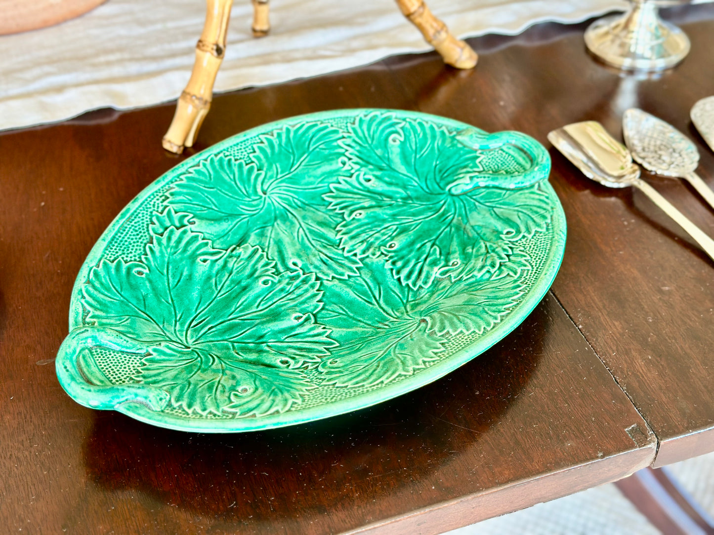 Majolica Grape Leaf Oval Platter