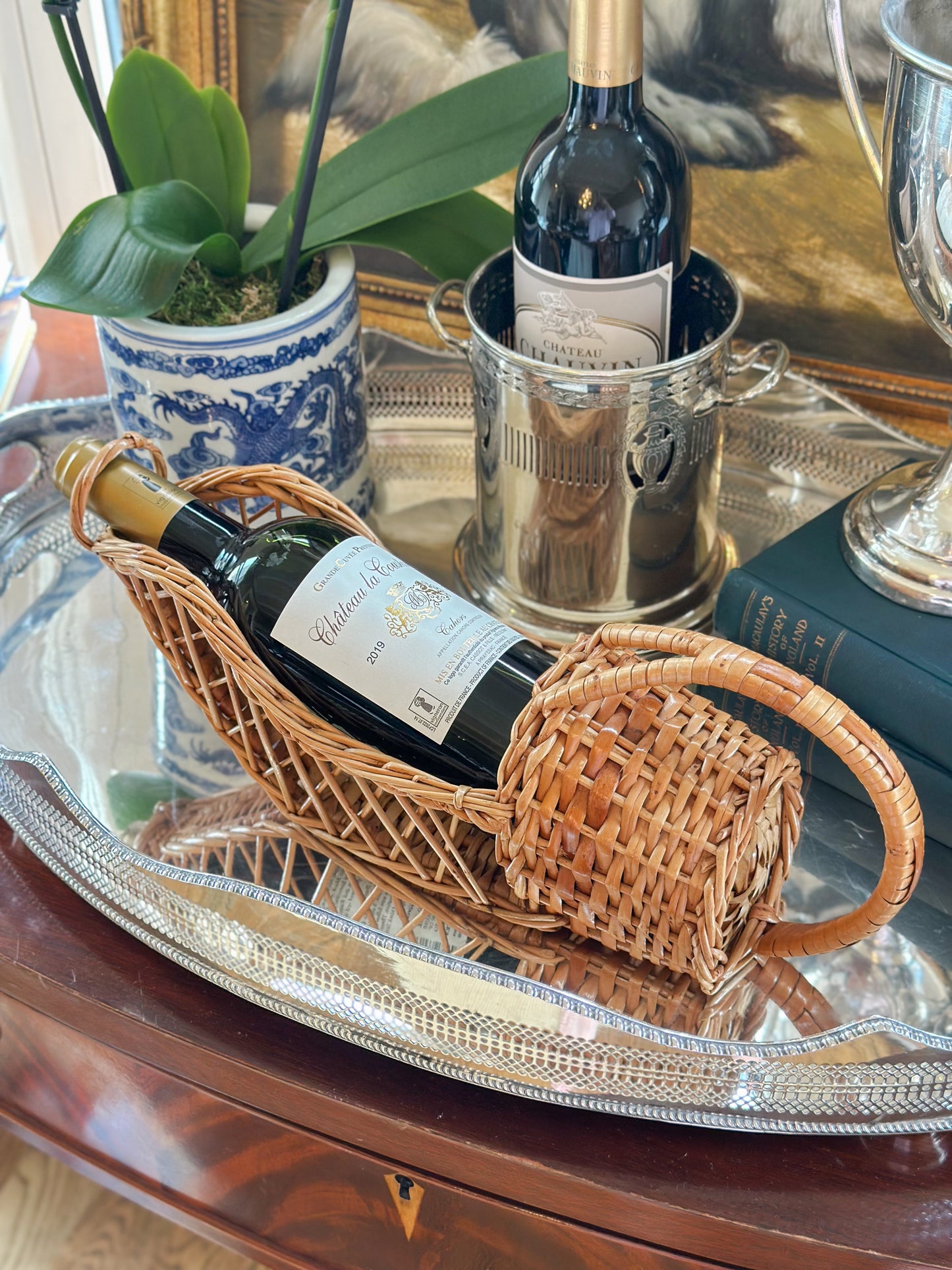 Vintage French Wicker Wine Basket