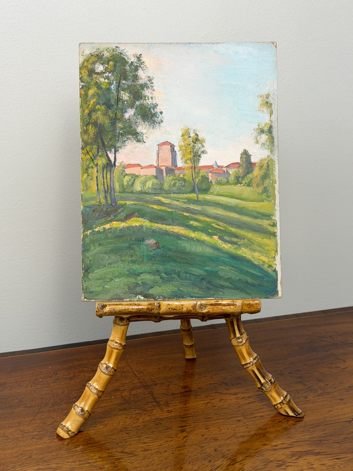 ‘Shady Village Hillside’ Miniature Oil on Board Painting