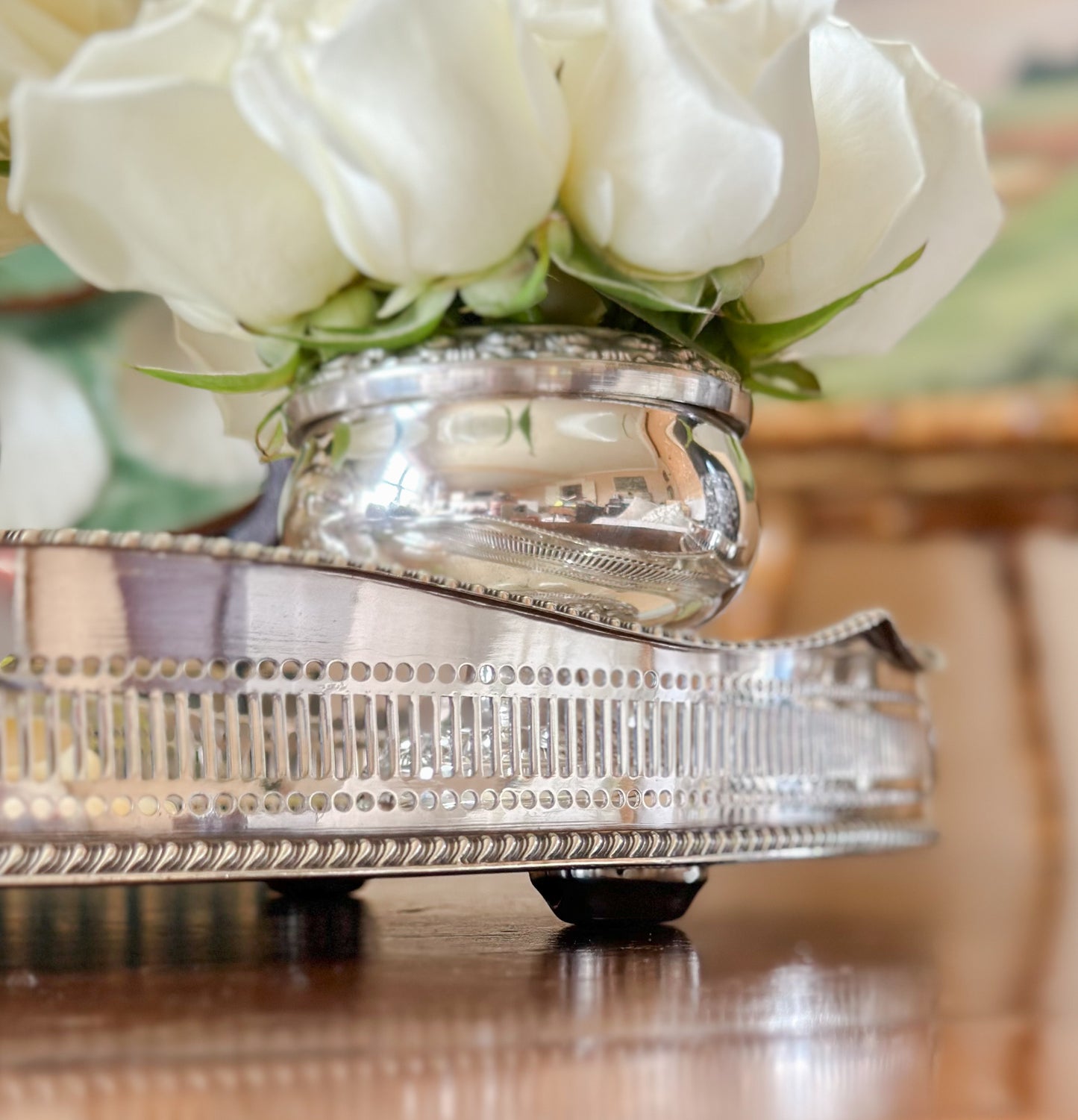 English Silverplate Oval Gallery Tray