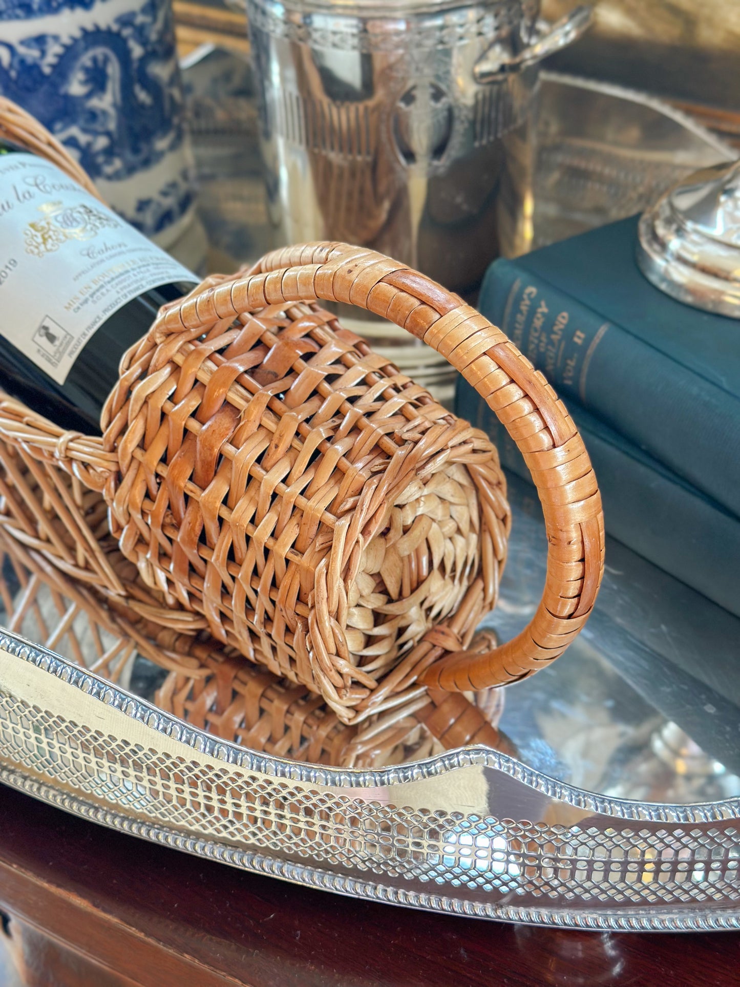 Vintage French Wicker Wine Basket