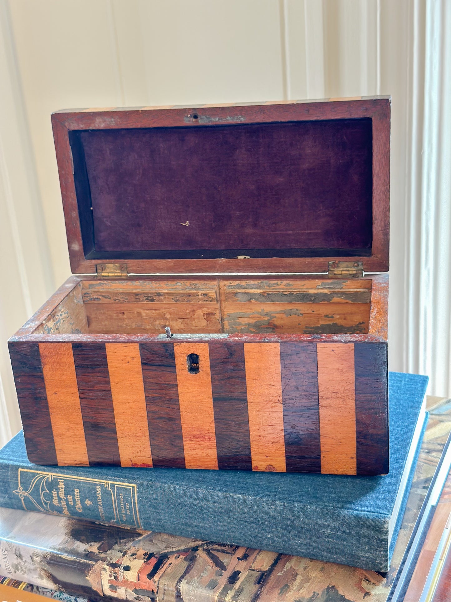 Antique Striped Wooden Tea Caddy
