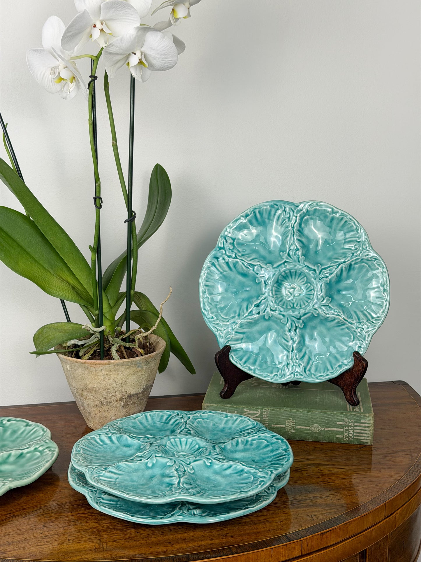 Gien Turquoise/Sea Green Majolica Oyster Plates