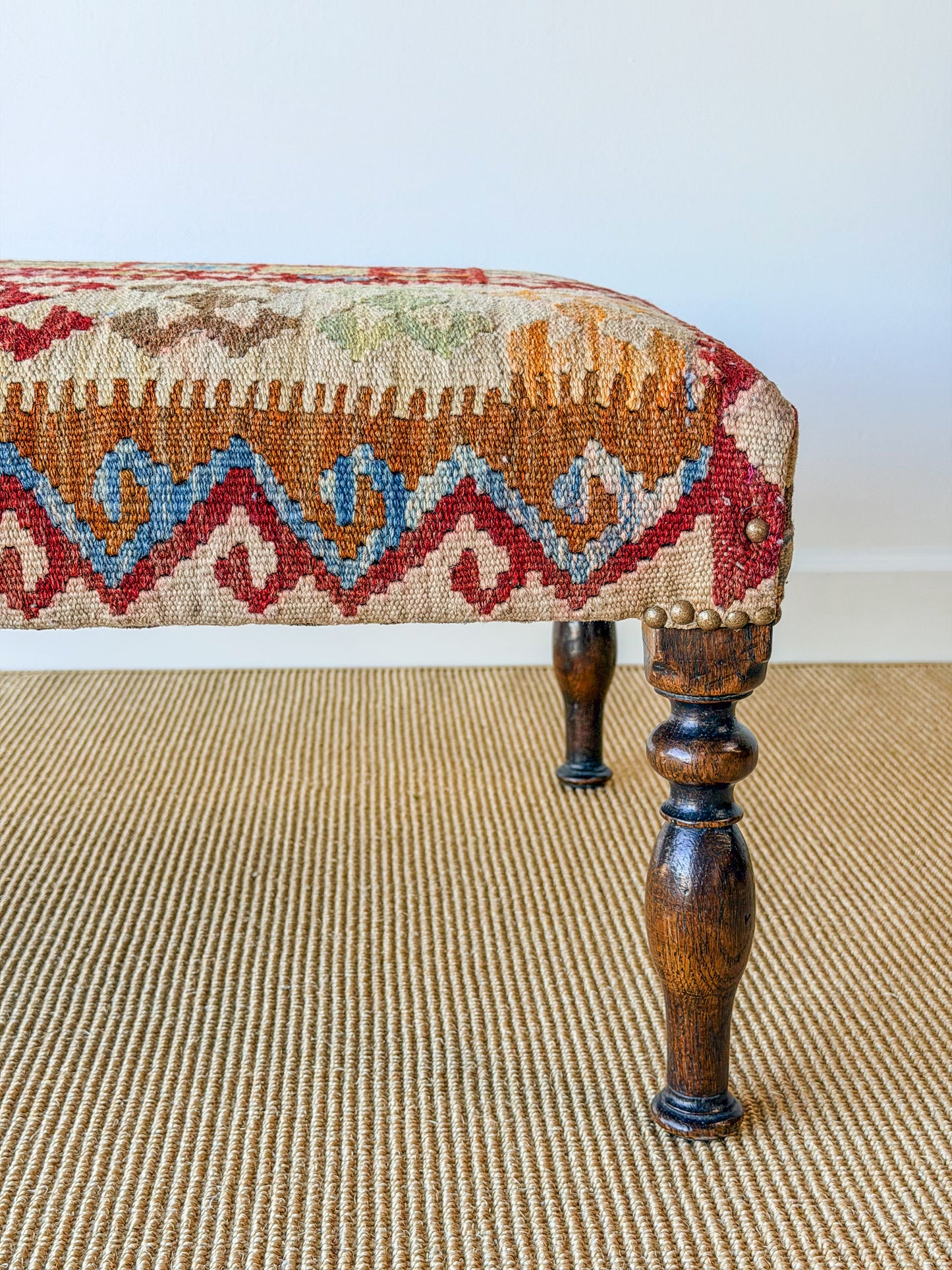 Antique Kilim Footstool (Green/Burgundy)