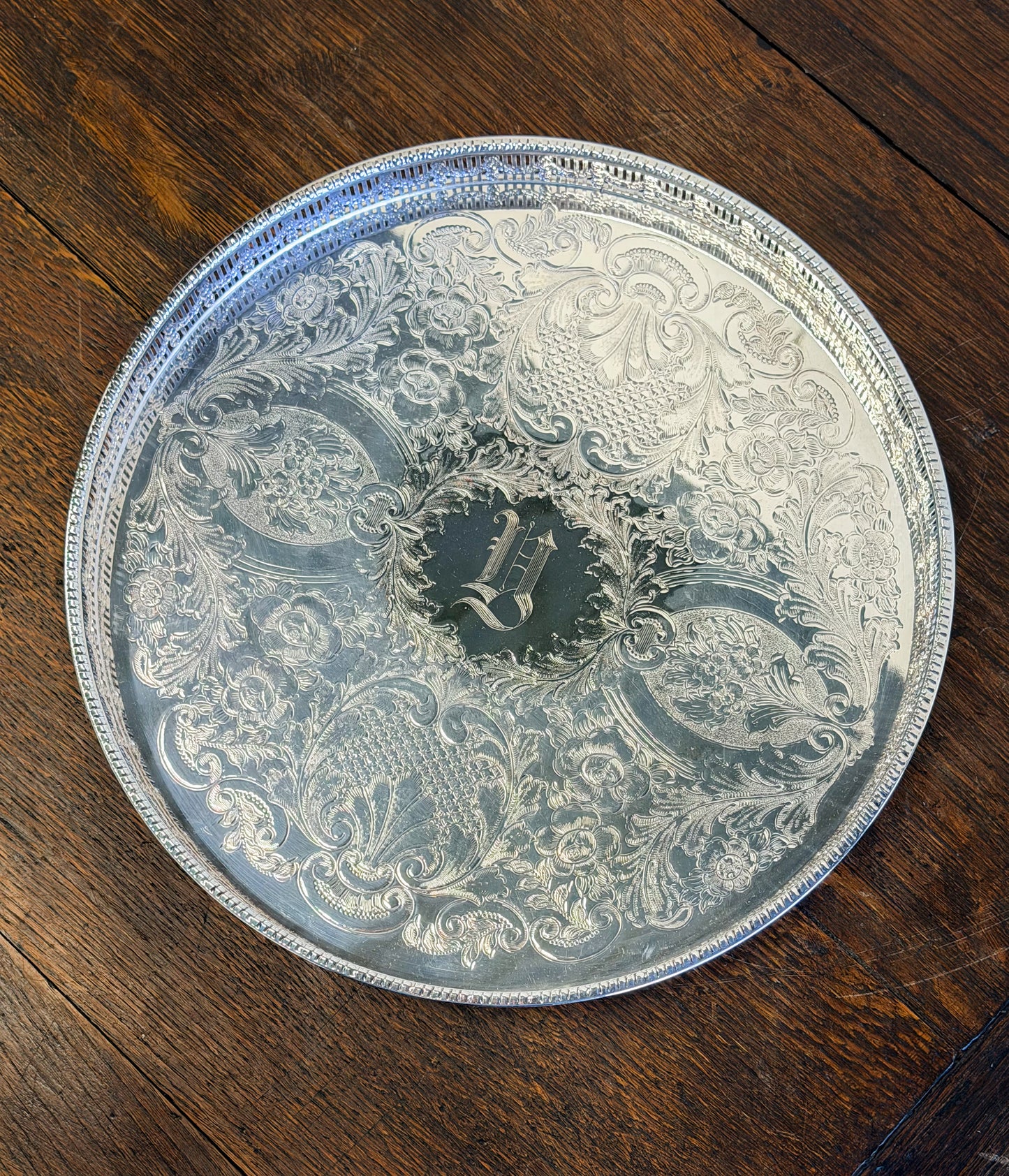English Silverplate Gallery Tray with ‘V’ Monogram