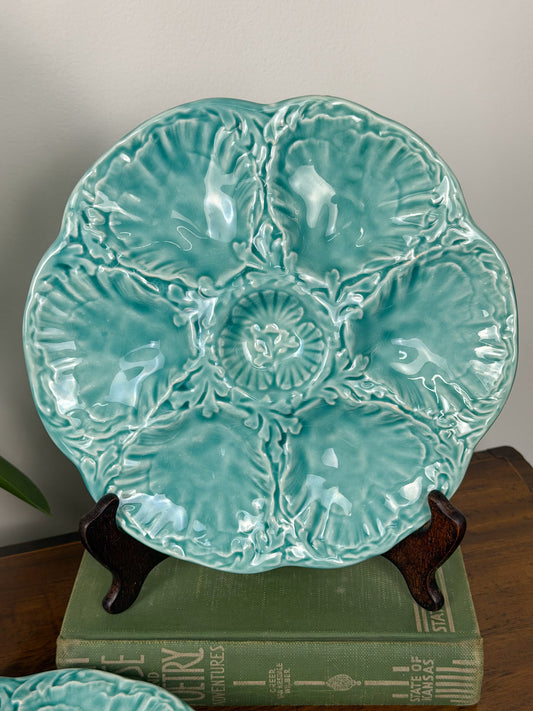 Gien Turquoise/Sea Green Majolica Oyster Plates