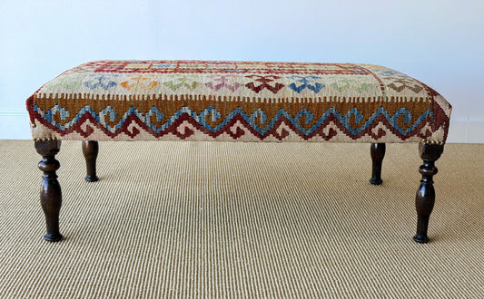 Antique Kilim Footstool (Green/Burgundy)