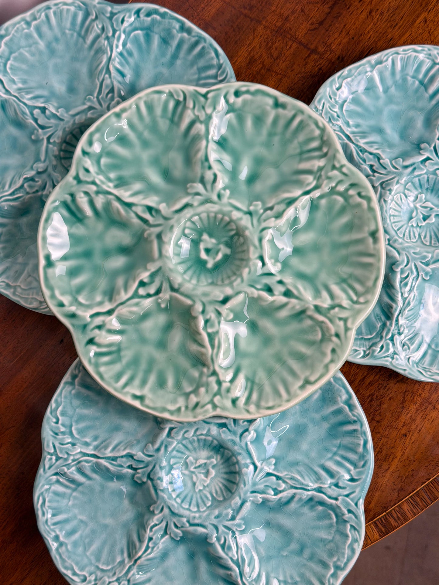Gien Turquoise/Sea Green Majolica Oyster Plates