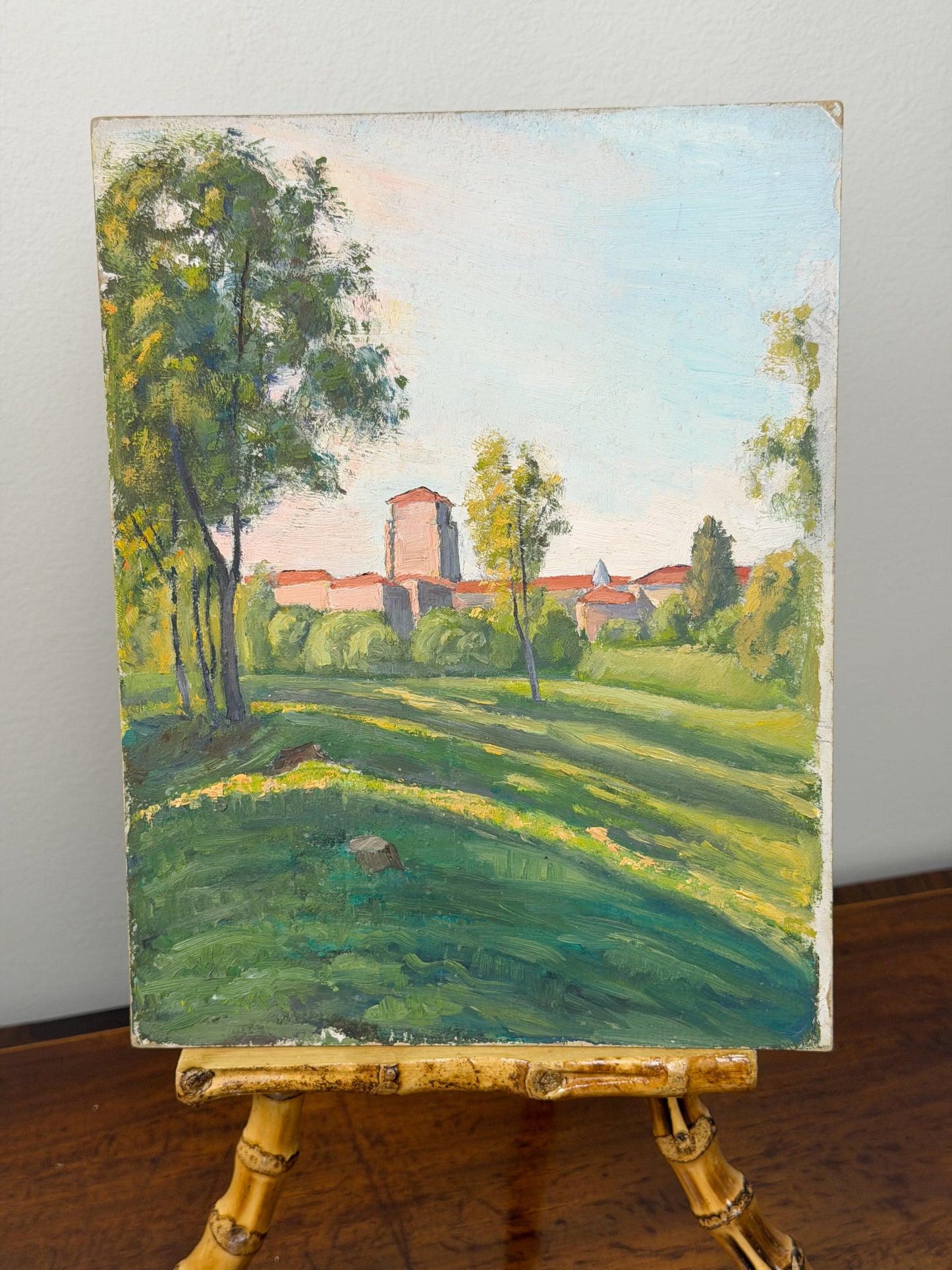 ‘Shady Village Hillside’ Miniature Oil on Board Painting