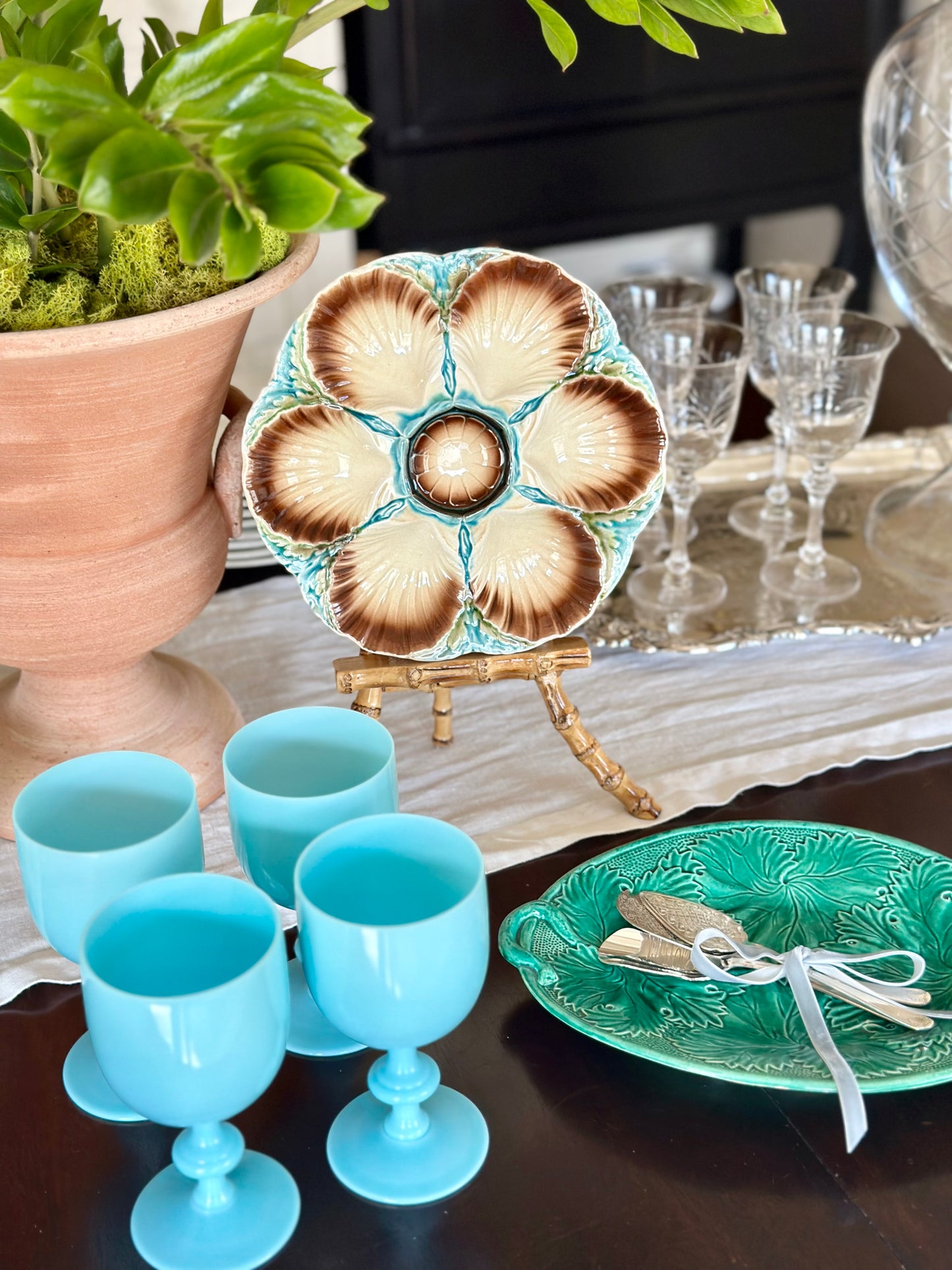 Majolica Grape Leaf Oval Platter