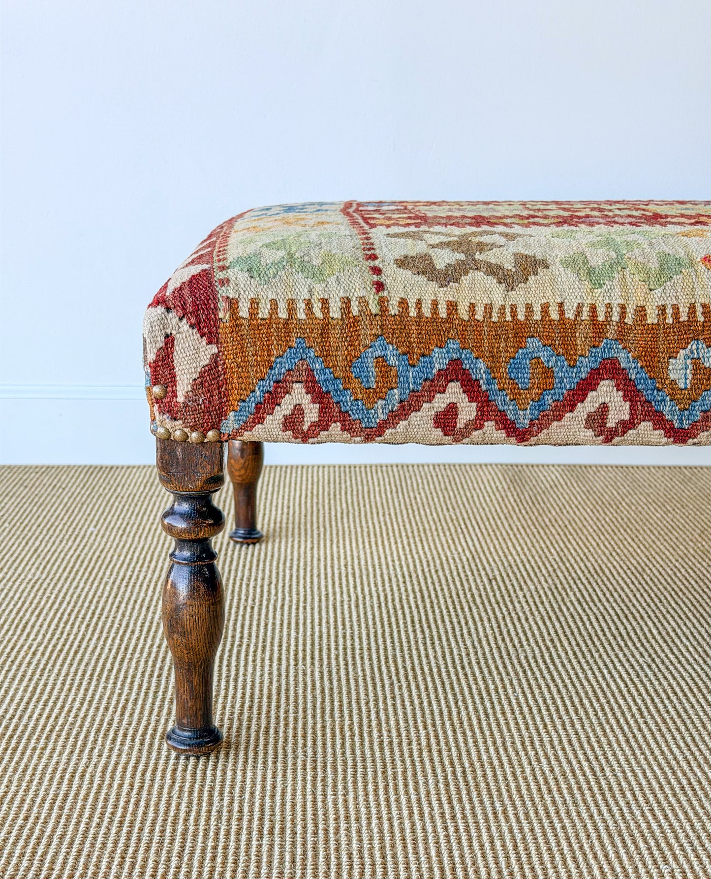 Antique Kilim Footstool (Green/Burgundy)