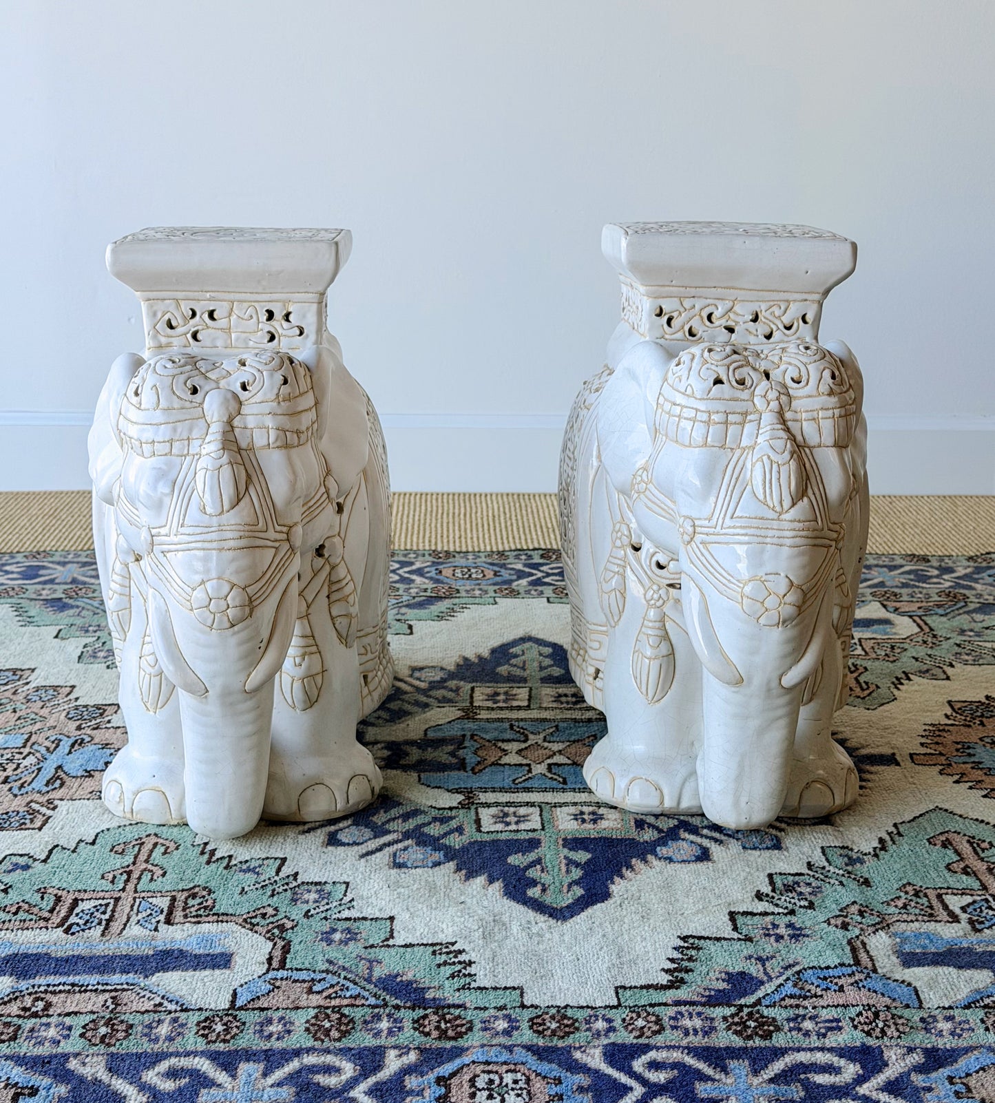 Pair of Vintage Ceramic Elephant Plant Stands