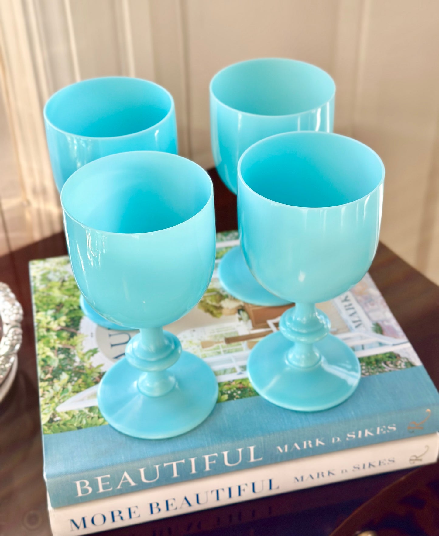 Blue Opaline Wine Glasses (Set of 4)