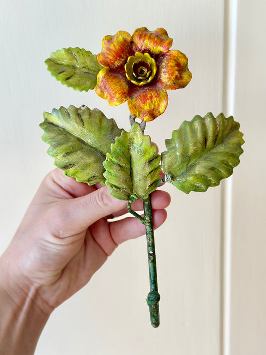 Vintage Italian Tole Painted Flower Hook