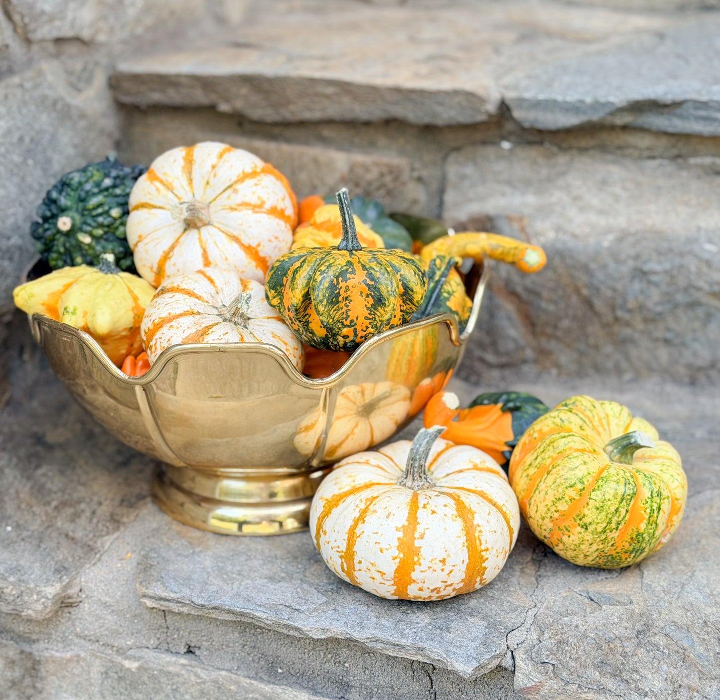 Vintage Scalloped Brass Pedestal Bowl
